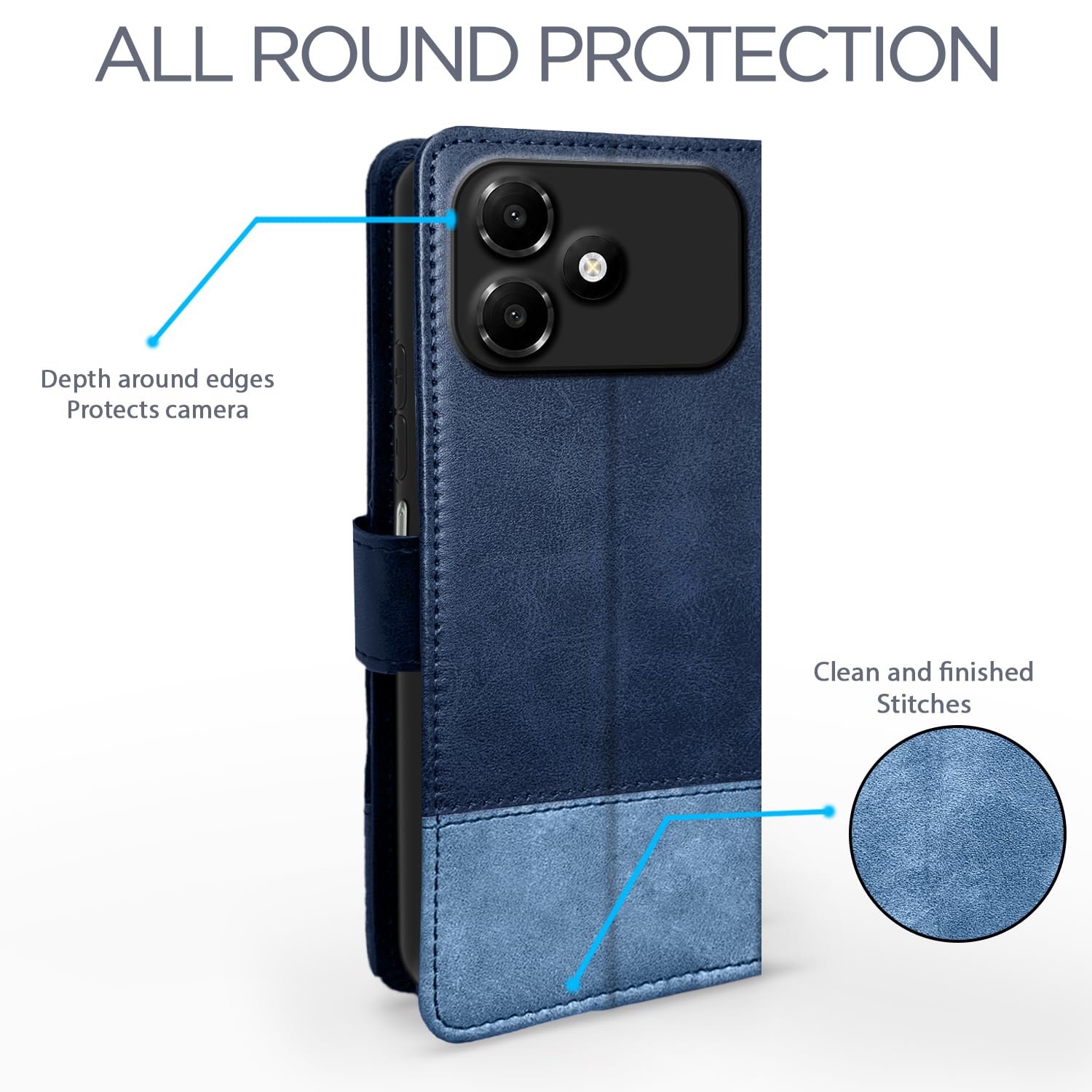 Oppo A6c Magnetic flip cover in navy & light blue by Pikkme – photo 4