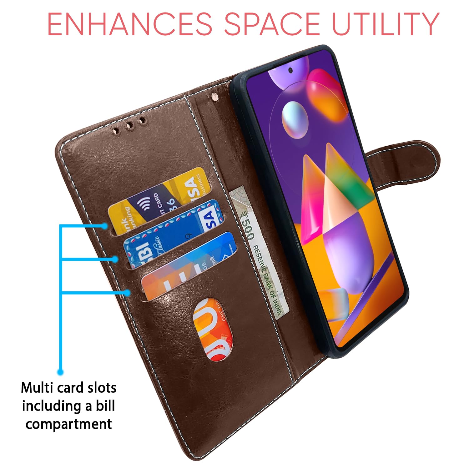 Pikkme brown & coffee Magnetic wallet flip cover for Samsung M31s – photo 3