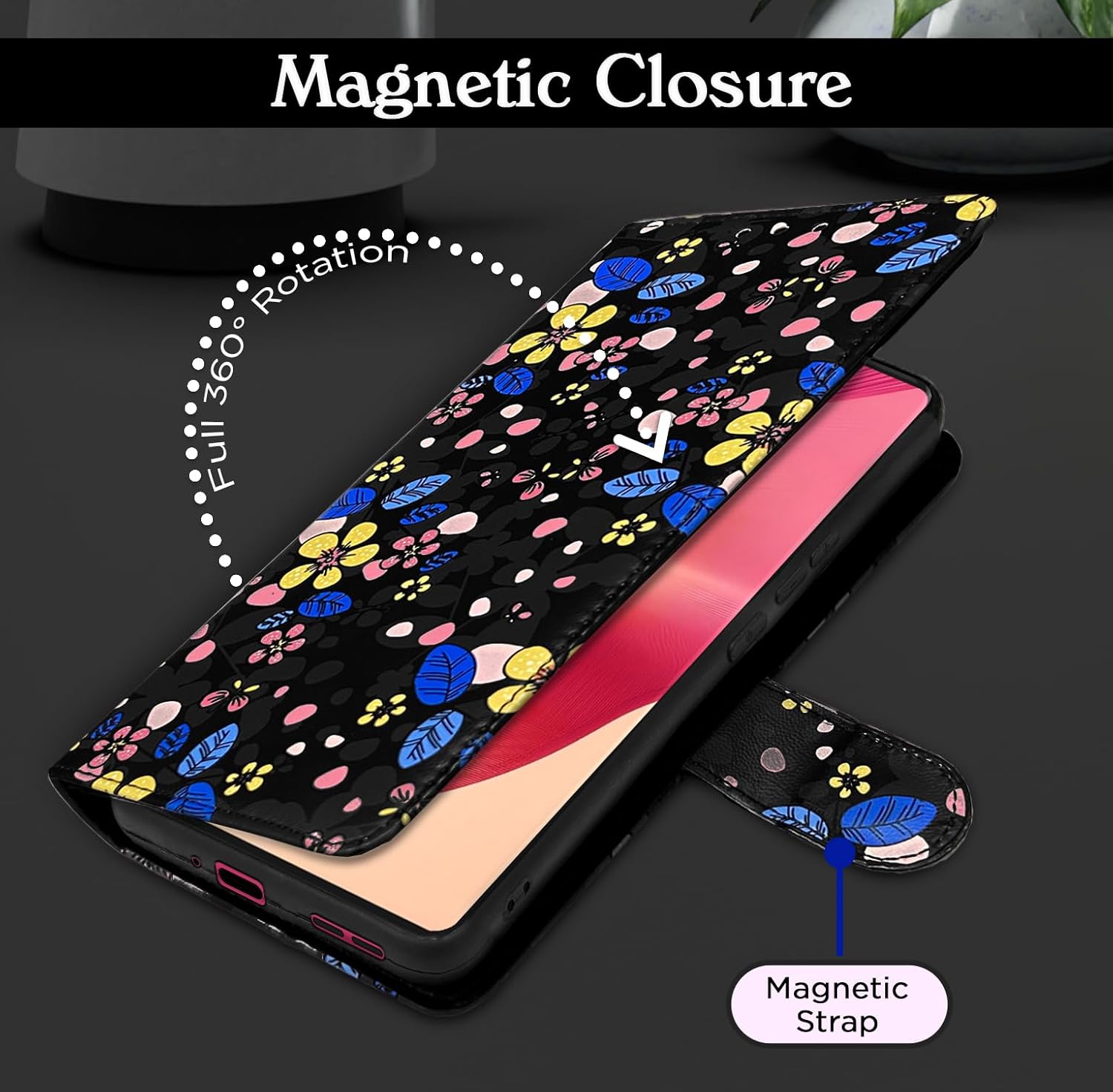 Pikkme Moto Edge 50 Fusion 5G Flower Flip Cover (Black)