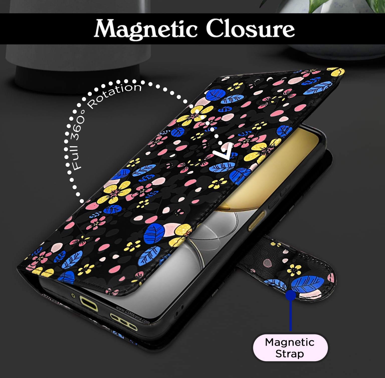 Pikkme black flower flip cover for Realme C75 – photo 3