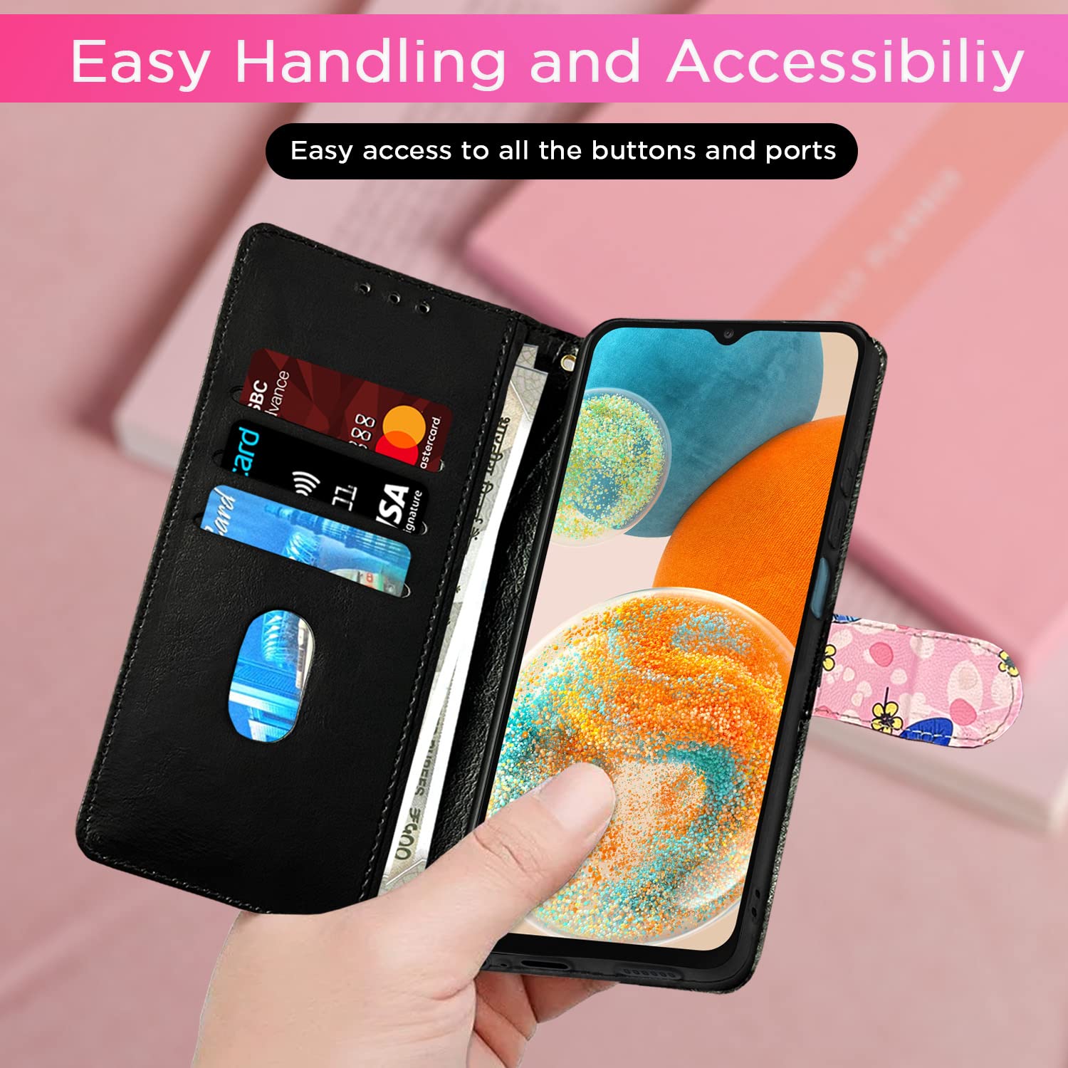 Pikkme Samsung A23/A23 5G Wallet pink flower flip case – photo 7
