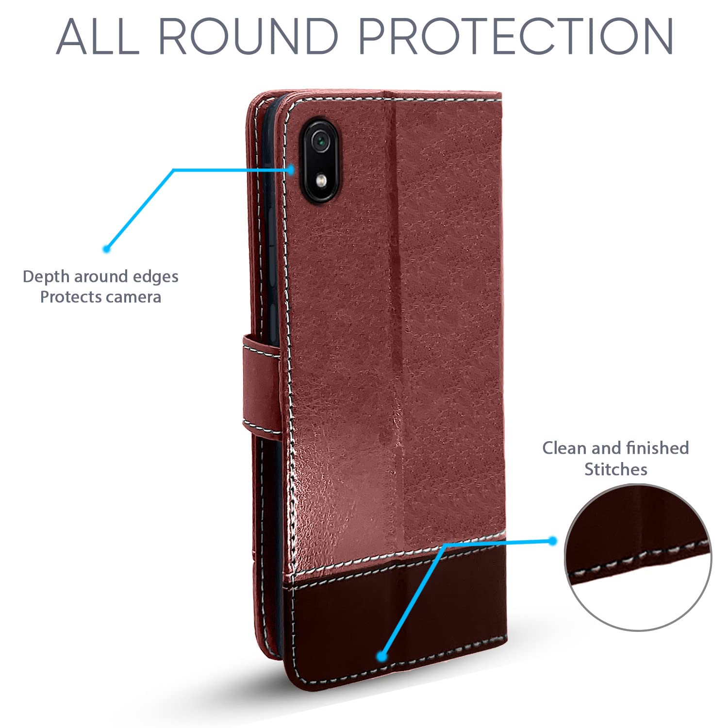 Redmi 7A wallet flip cover in brown & coffee by Pikkme – photo 4