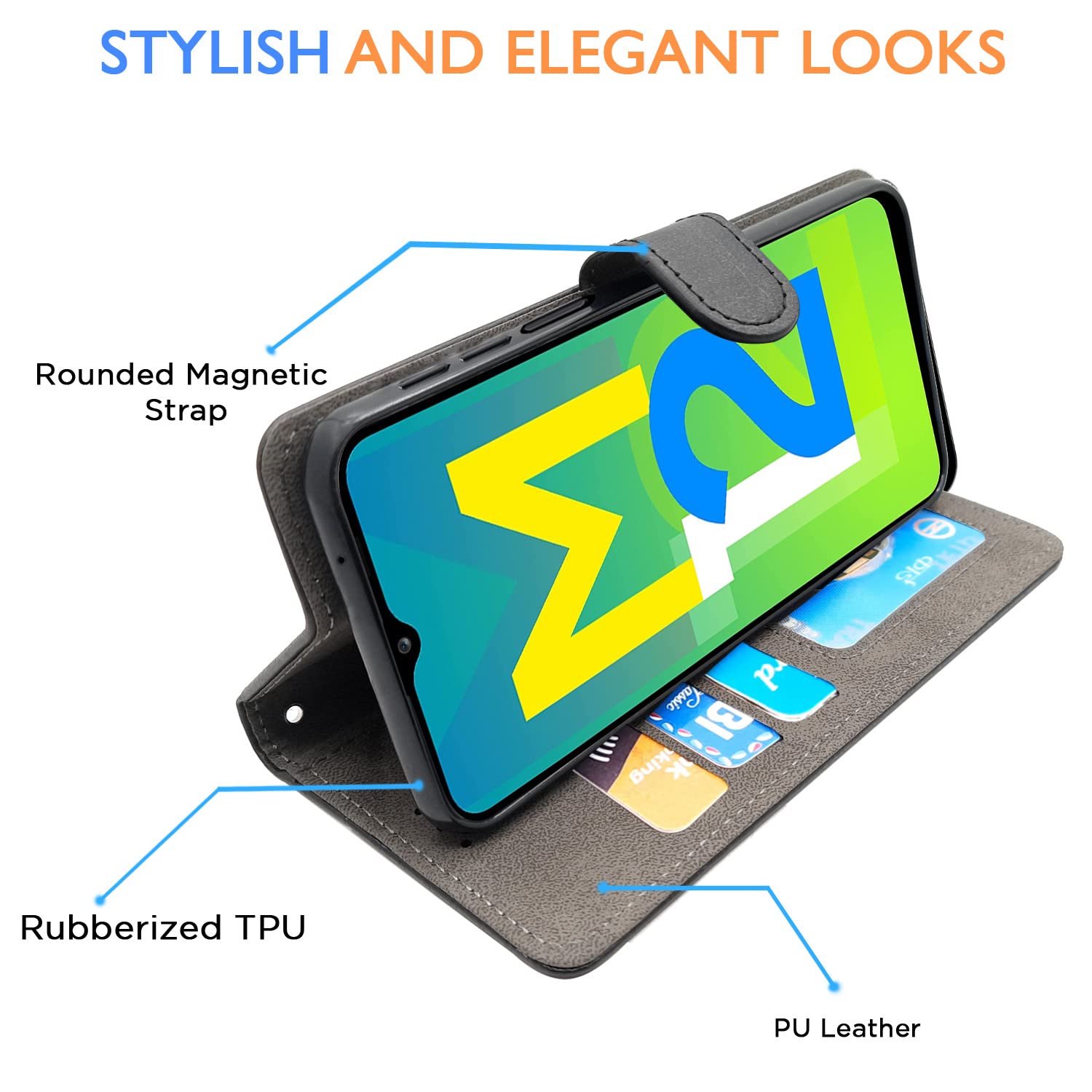 Samsung M12/F12/A12 flip cover in black by Pikkme – photo 5
