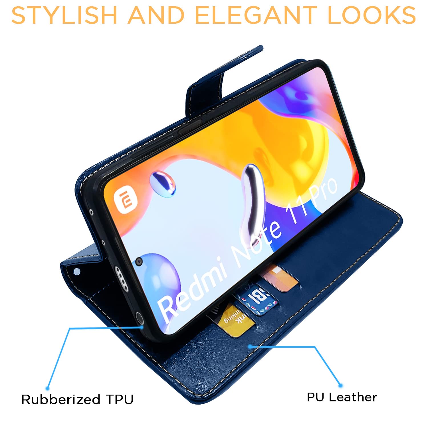 Pikkme blue & brown mobile flip cover for Redmi Note 11 Pro/Note 11 Pro Plus 5G – photo 5