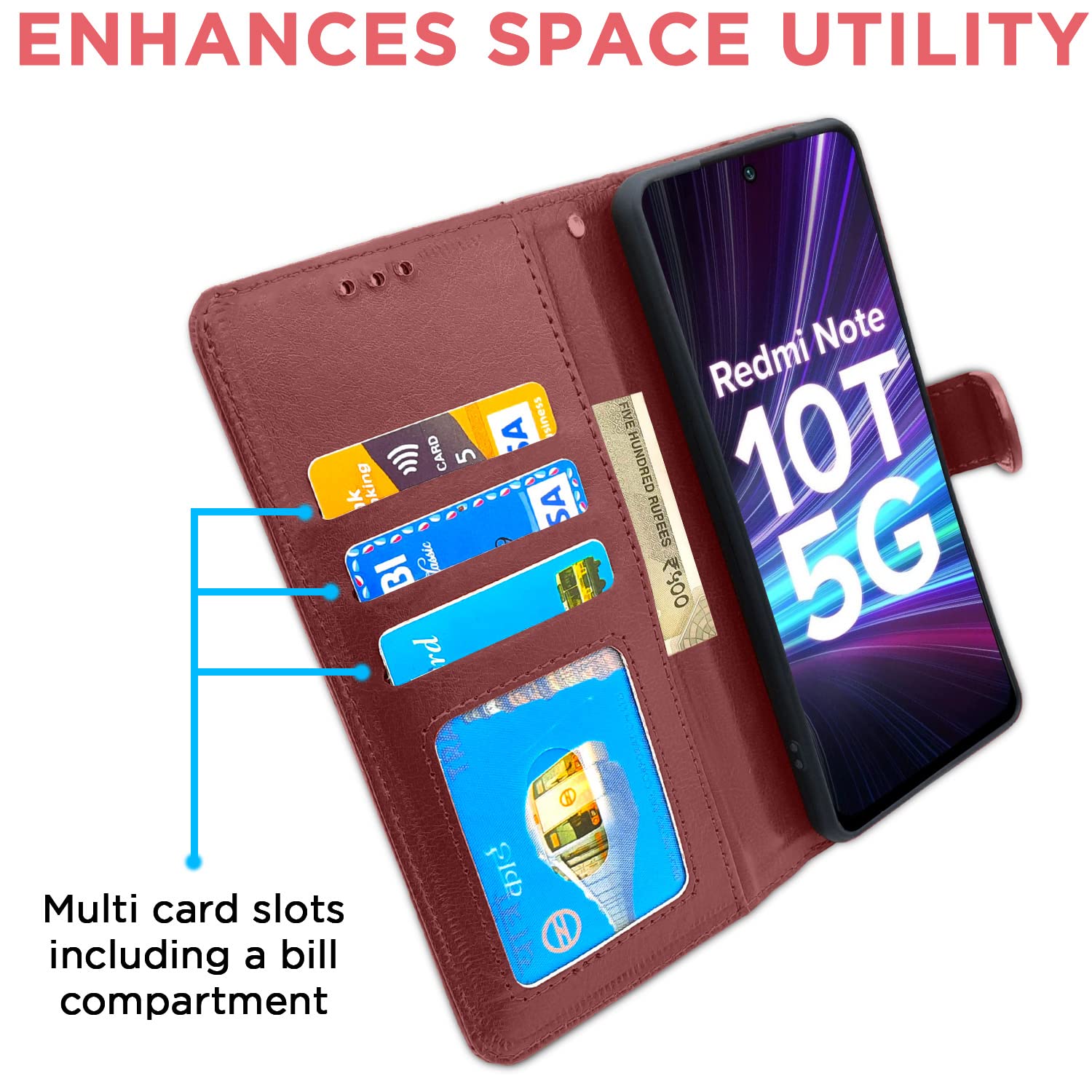 Pikkme Mi Redmi Note 10T 5G/Poco M3 Pro 5G Vintage Flip Cover (Brown)