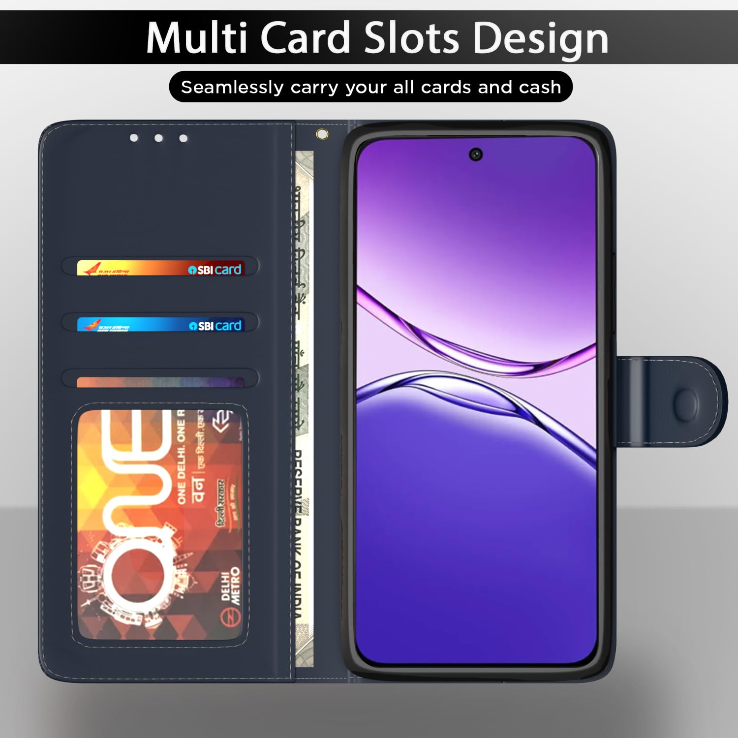 Pikkme Oppo F29 Pro 5G Contrast Double Flip Cover (Blue)