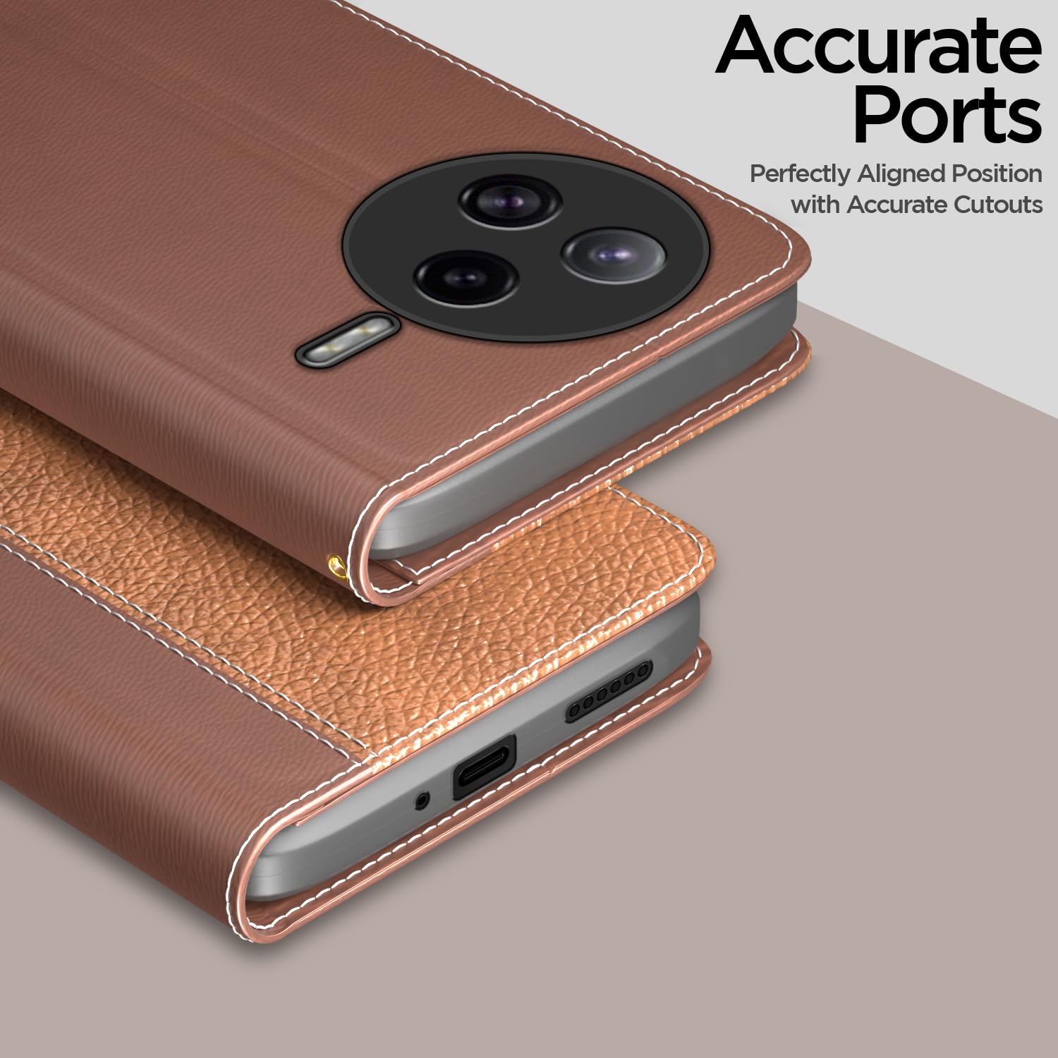Pikkme Poco F7 Pro 5G Contrast Flip Cover (Tan)
