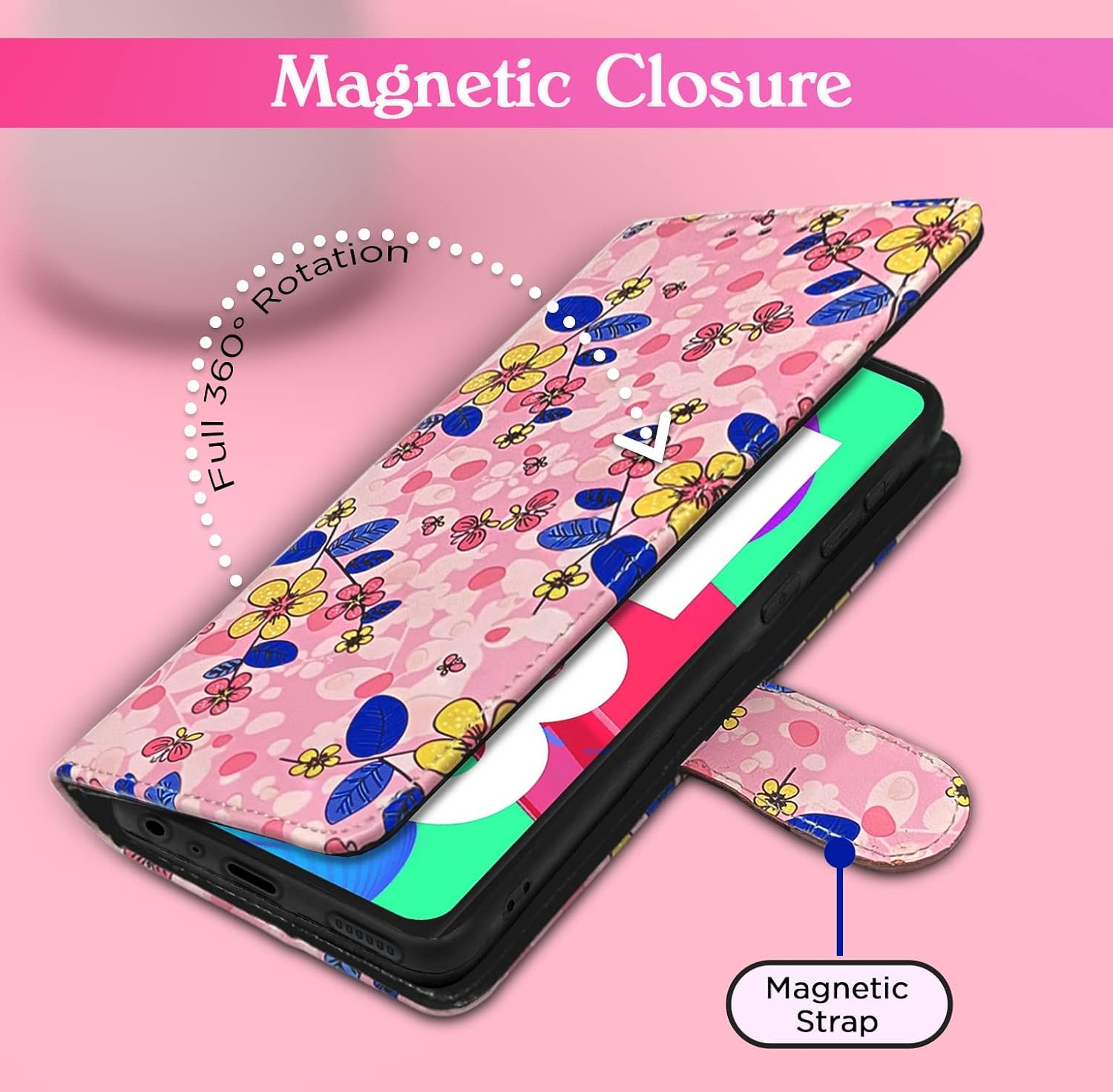 Pikkme Samsung Galaxy M13 4G Flower Flip Cover (Pink)