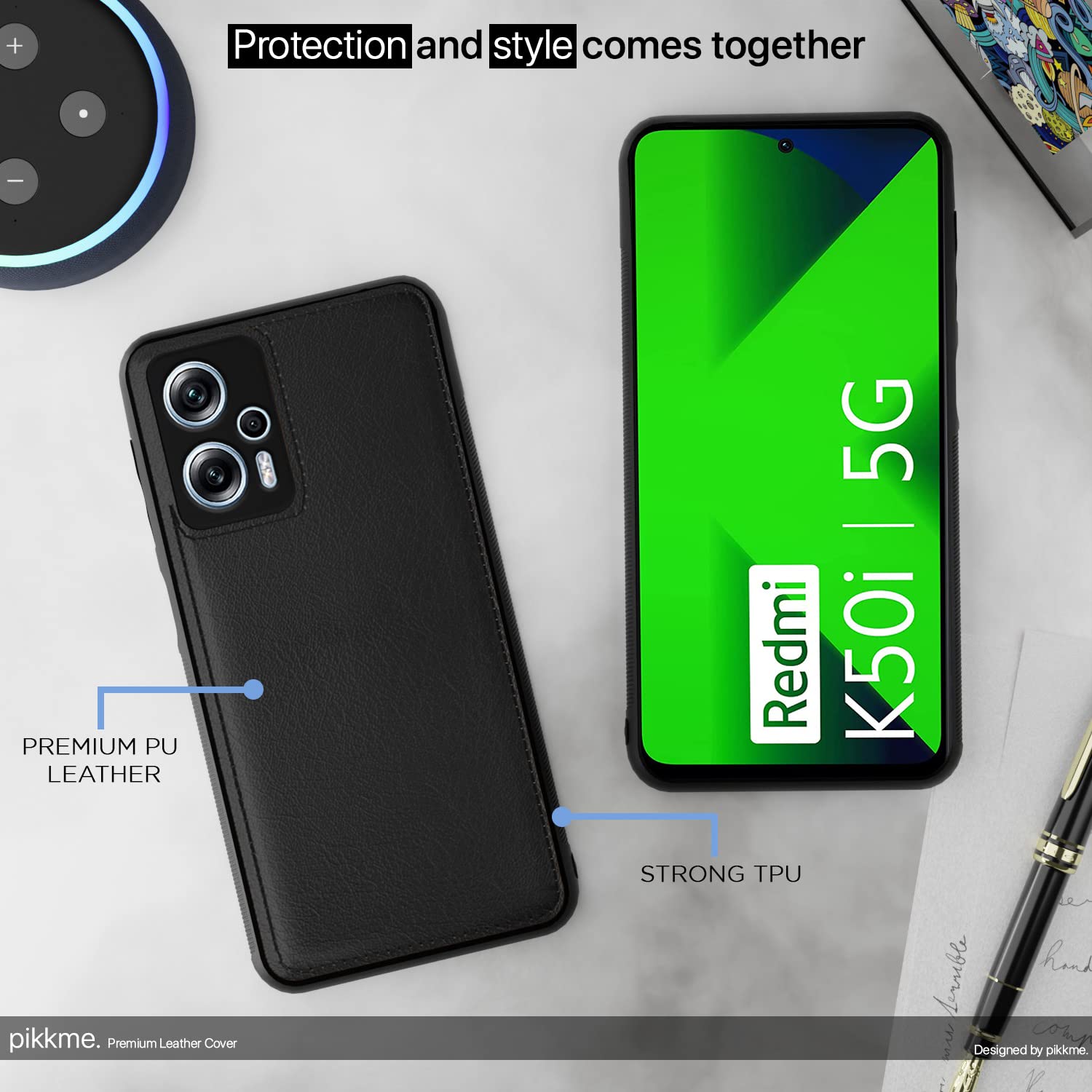 Pikkme black Leather back cover for Redmi K50i – photo 4