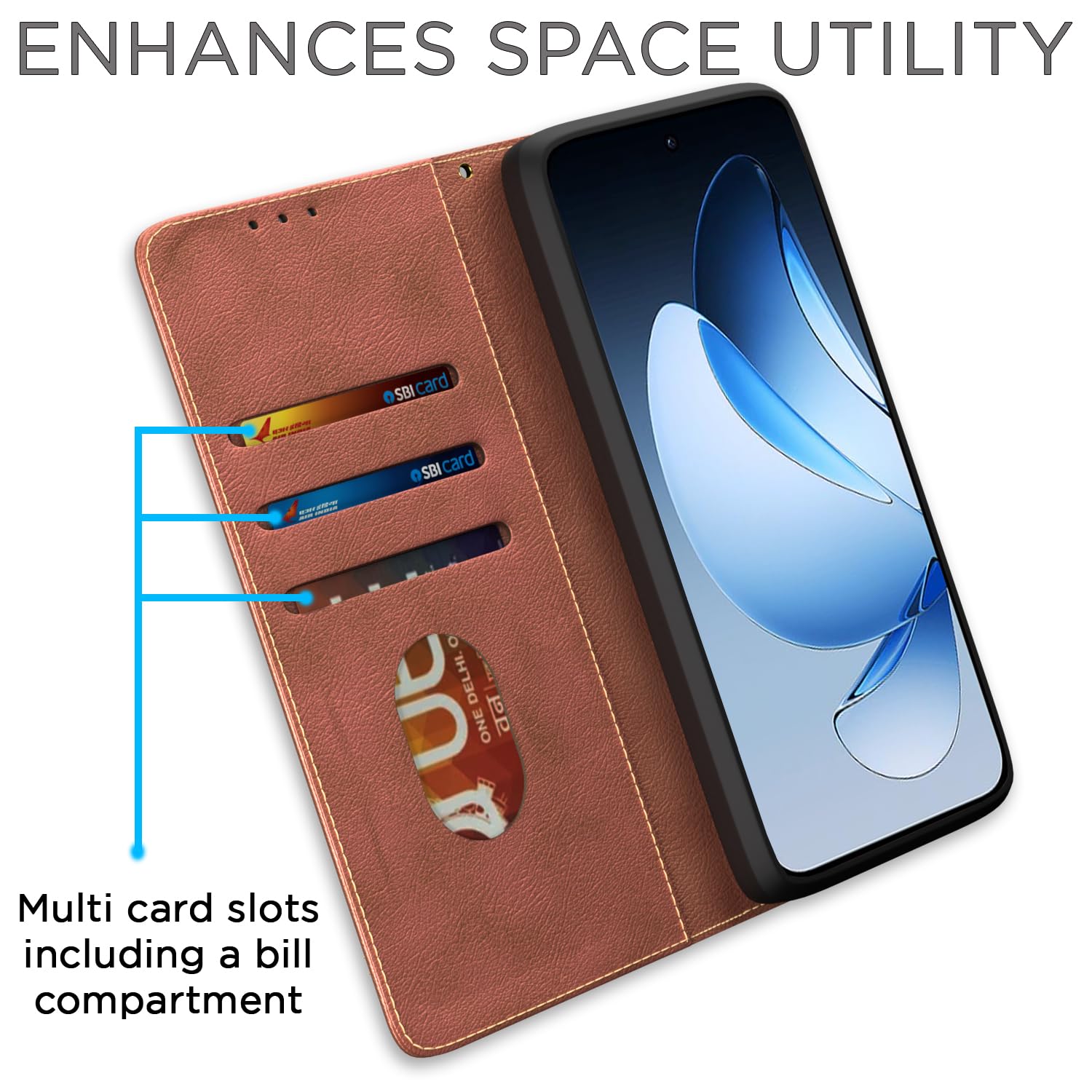 Brown Magnetic flip case for Oppo Reno 13 5G – Pikkme – photo 3