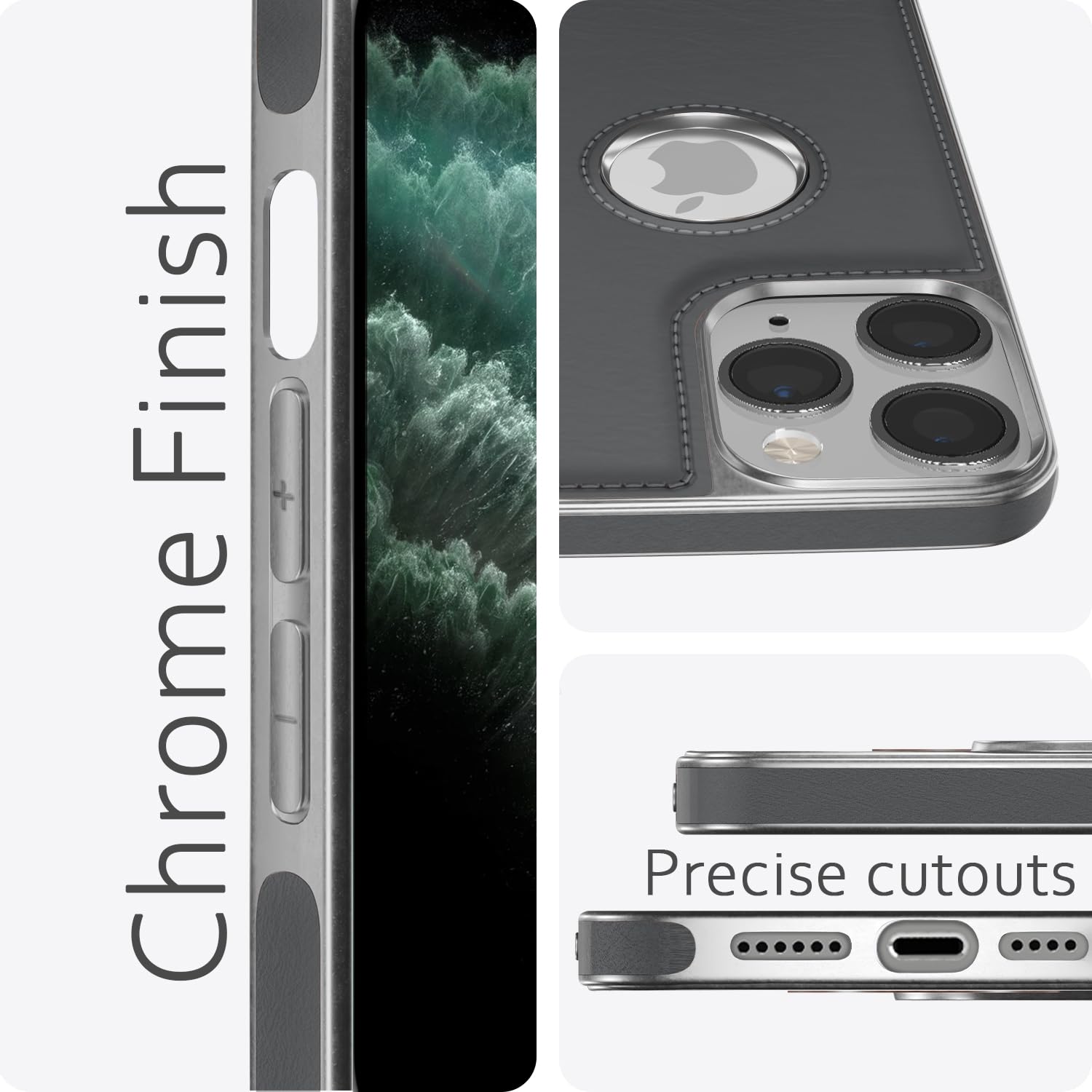 Pikkme iPhone 11 Pro Max Silver Electroplated Chrome Leather Back Cover (Gray)