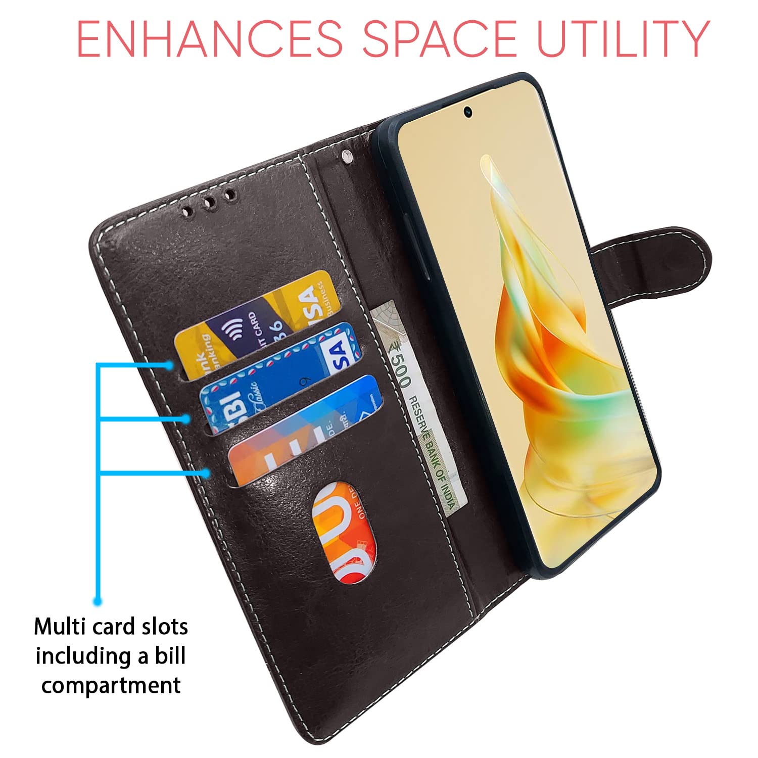 Oppo Reno 8T 5G Magnetic flip case in coffee & brown by Pikkme – photo 3
