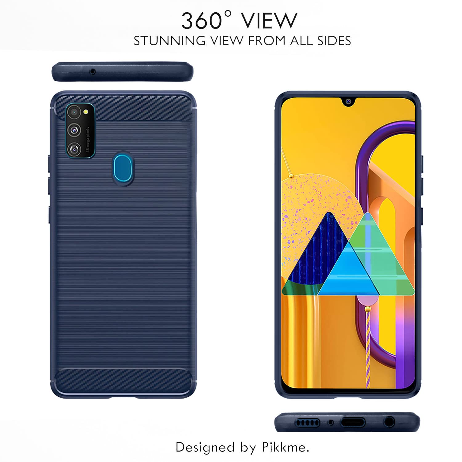 Pikkme Samsung Galaxy M30s / M21 / M21 2021 Hybrid Carbon Fiber Back Cover | Blue