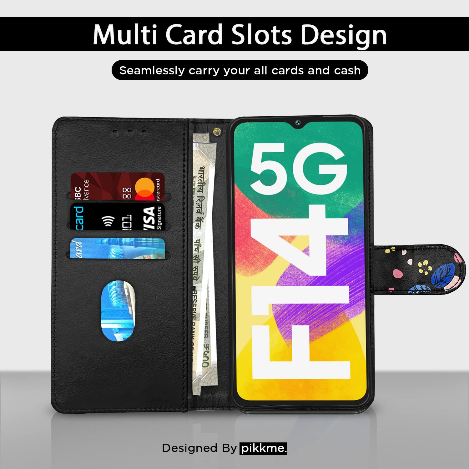 Pikkme Samsung F14 5G Wallet black flower mobile flip cover – photo 2