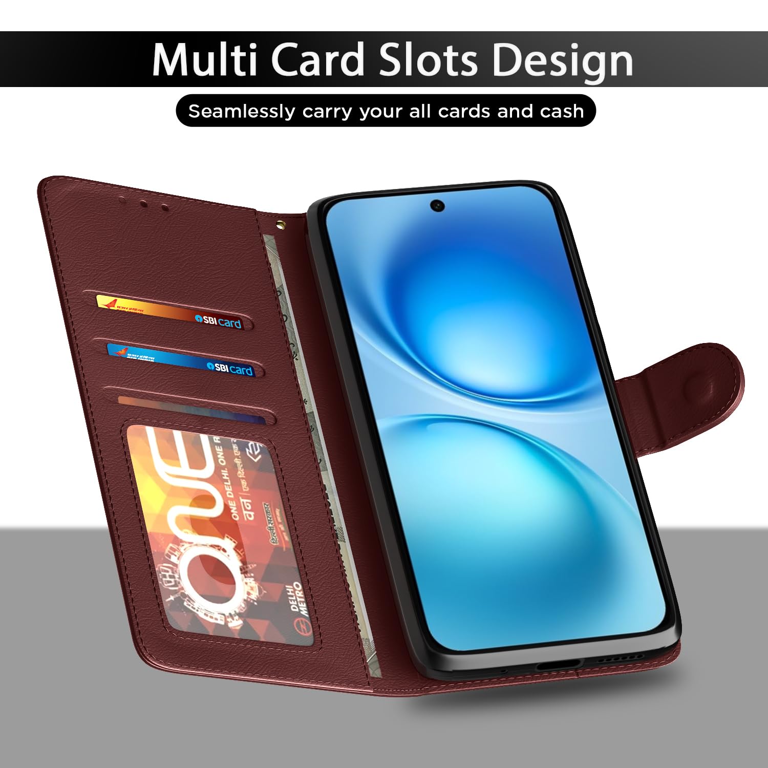 Pikkme Vivo V60/T4 Pro 5G Wallet brown wallet flip cover – photo 5