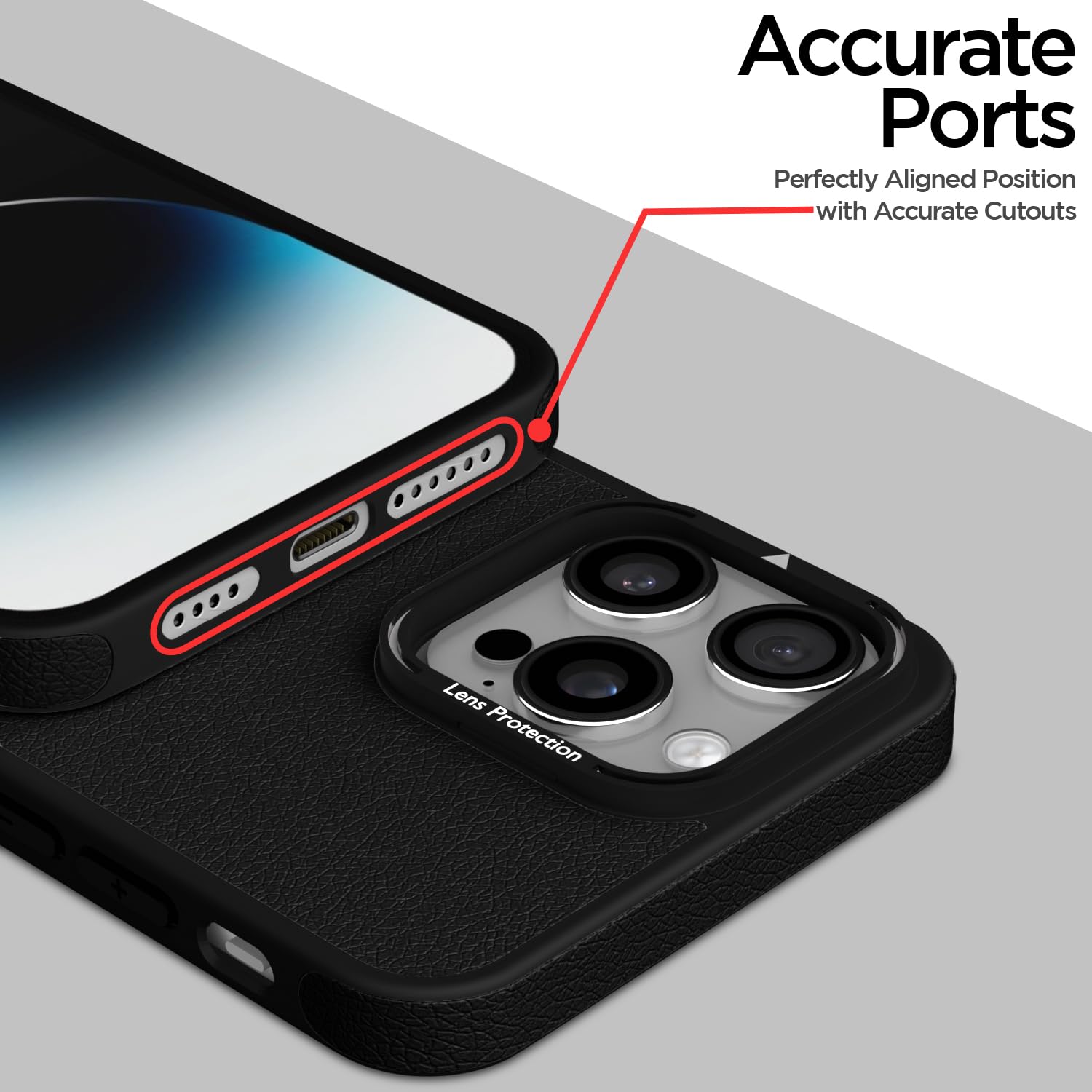 Pikkme iPhone 14 Pro Max Pu Leather with Metal Frame Lens Protection Bumper Case (Black)