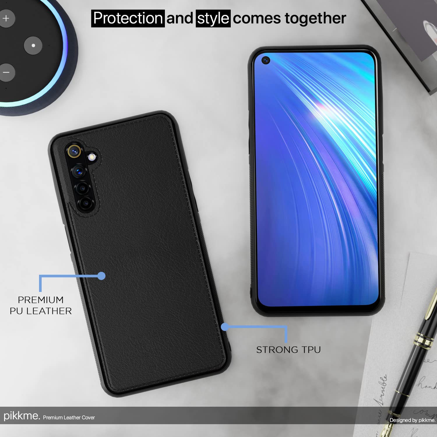 Pikkme Realme 6 Leatherback Back Case | Black