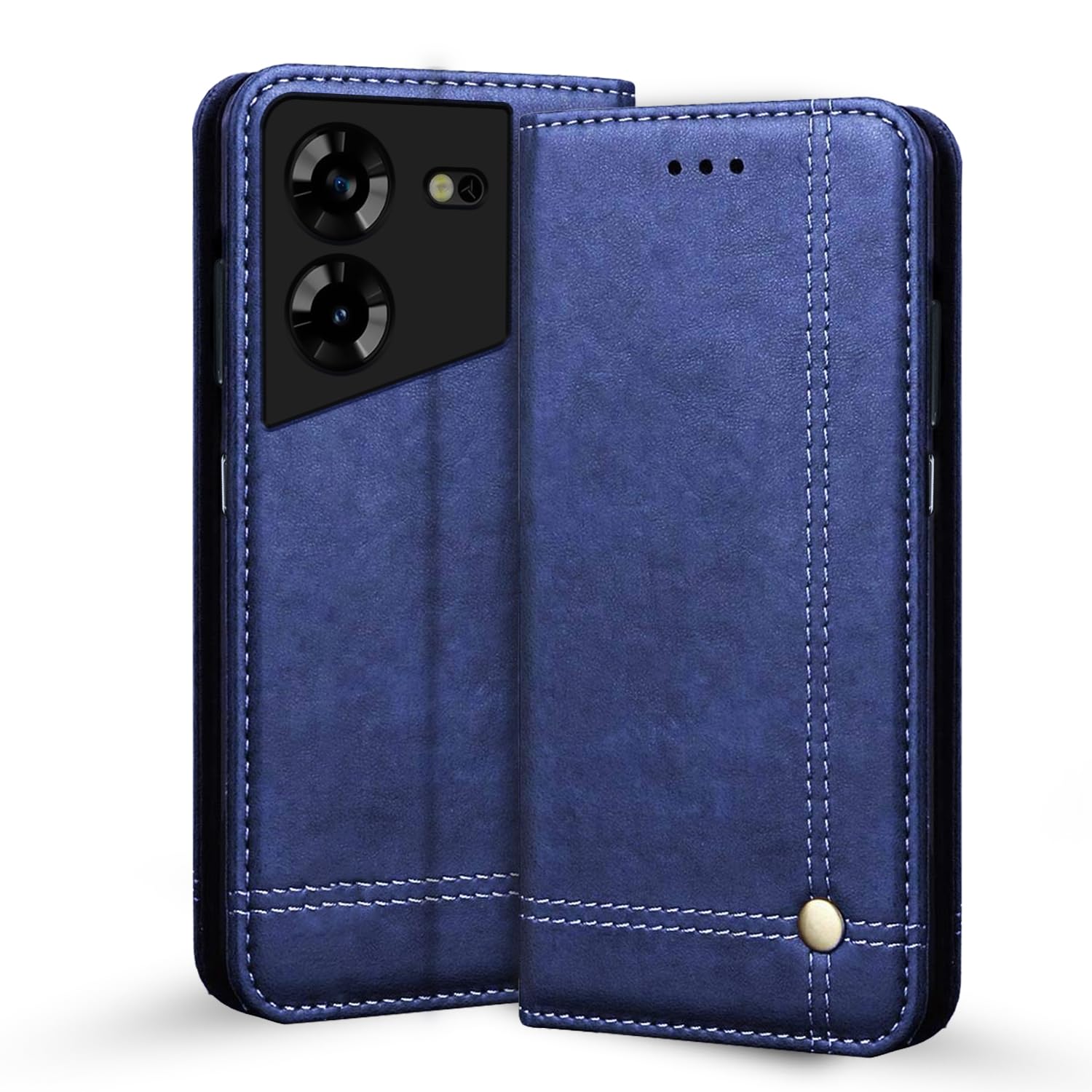 Tecno Pova 5/Pova 5 Pro 5G Magnetic wallet flip cover in blue by Pikkme