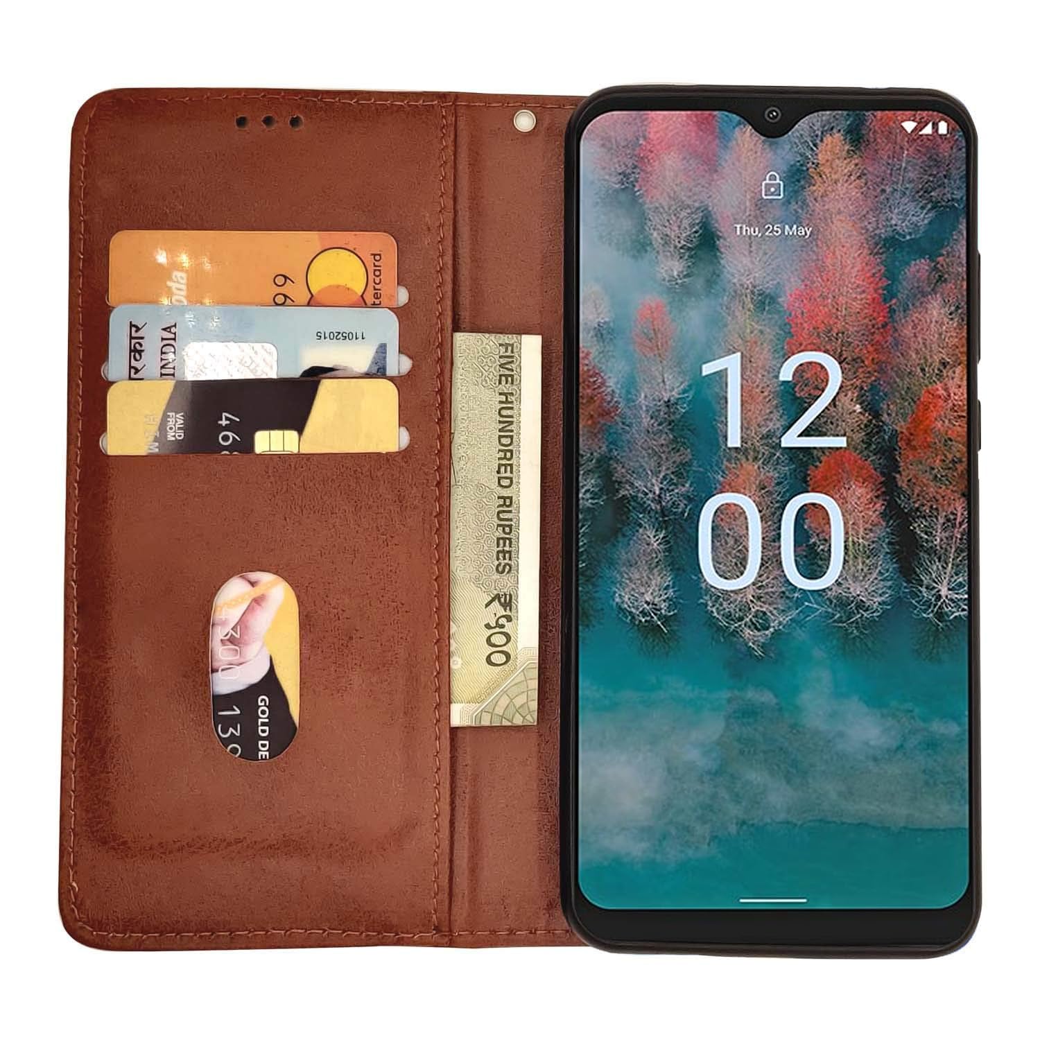 Pikkme Nokia C12 / Nokia C12 Pro Premium Leather Magnet Flip Cover (Brown)