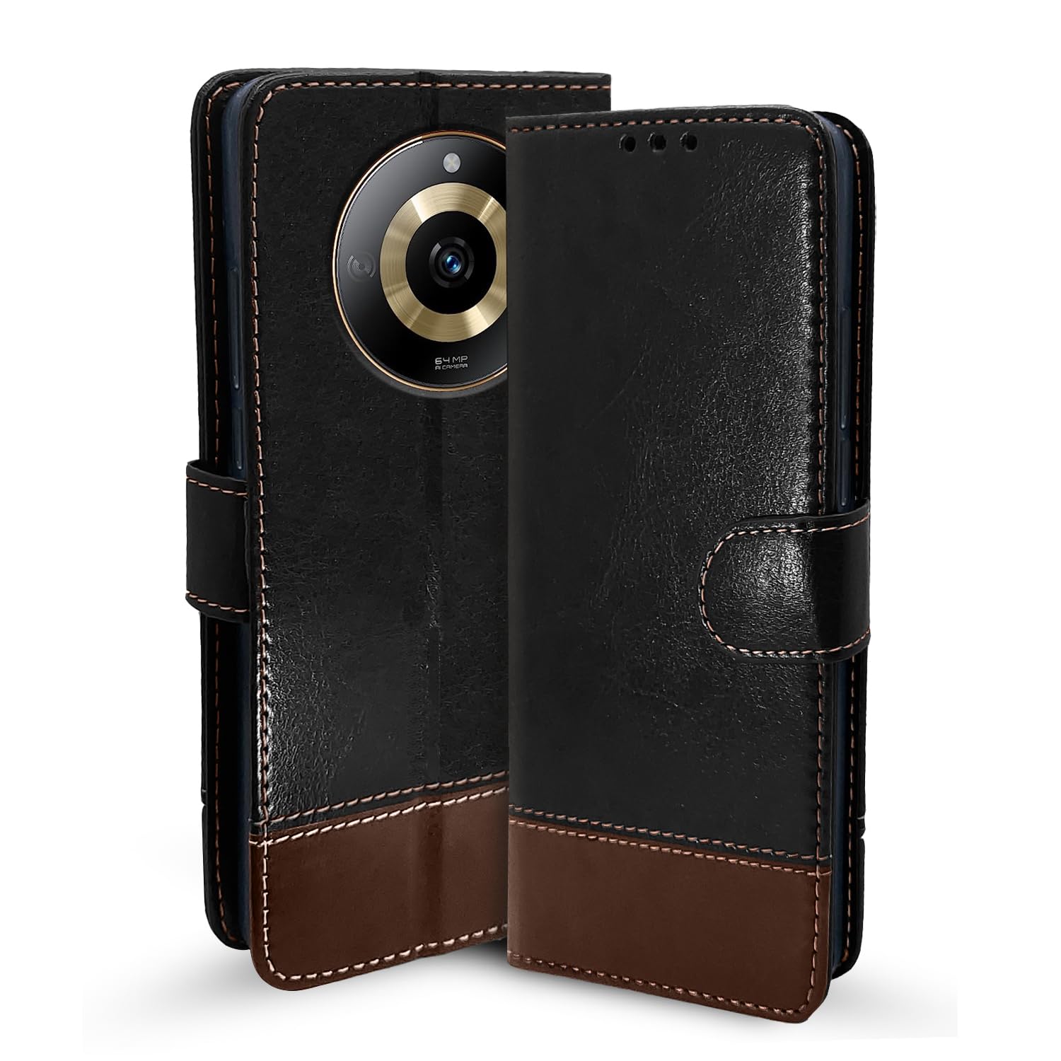 Pikkme Realme Narzo 60 5G black & brown mobile flip cover