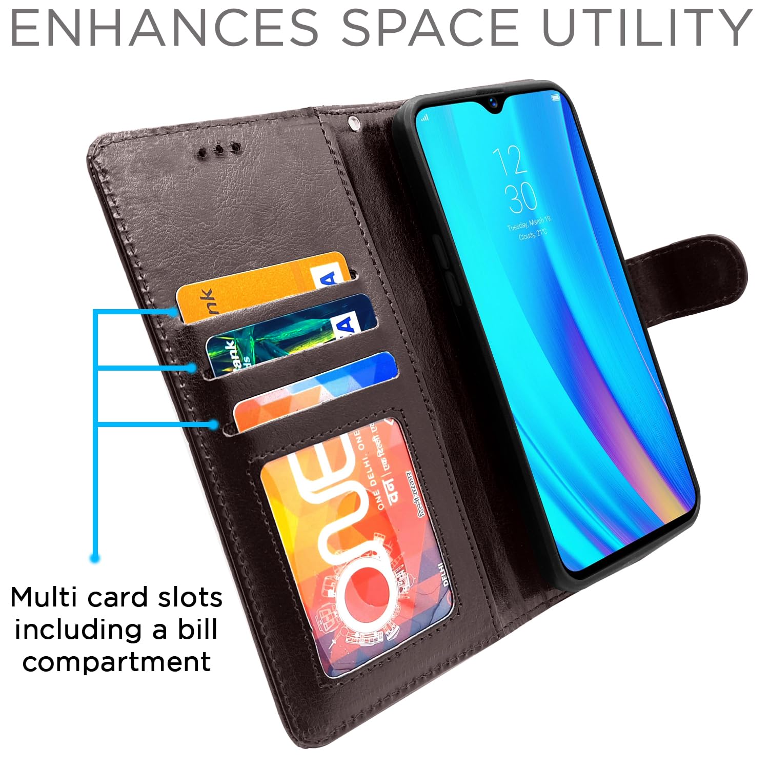 Pikkme Realme 3 Pro Vintage Flip Cover (Coffee)