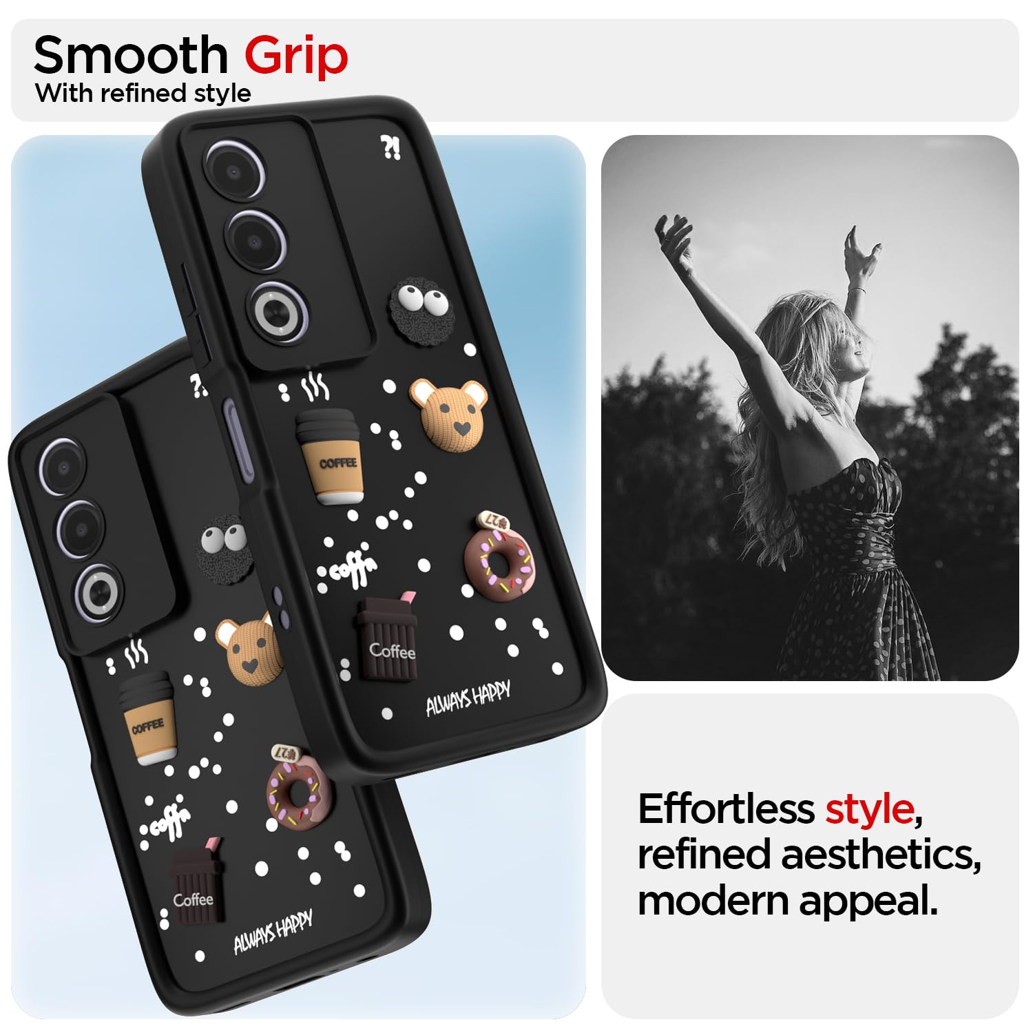 Pikkme Oppo A3 Pro India 5G Cute Fun Cartoon 3D Bear Coffee Back Cover (Black)