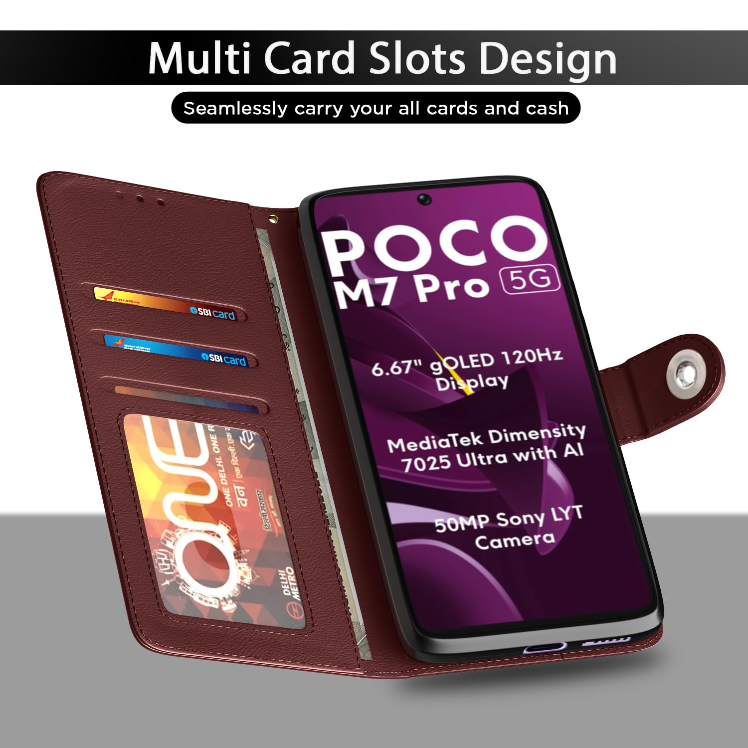 Pikkme POCO M7 Pro 5G brown flip cover – photo 5