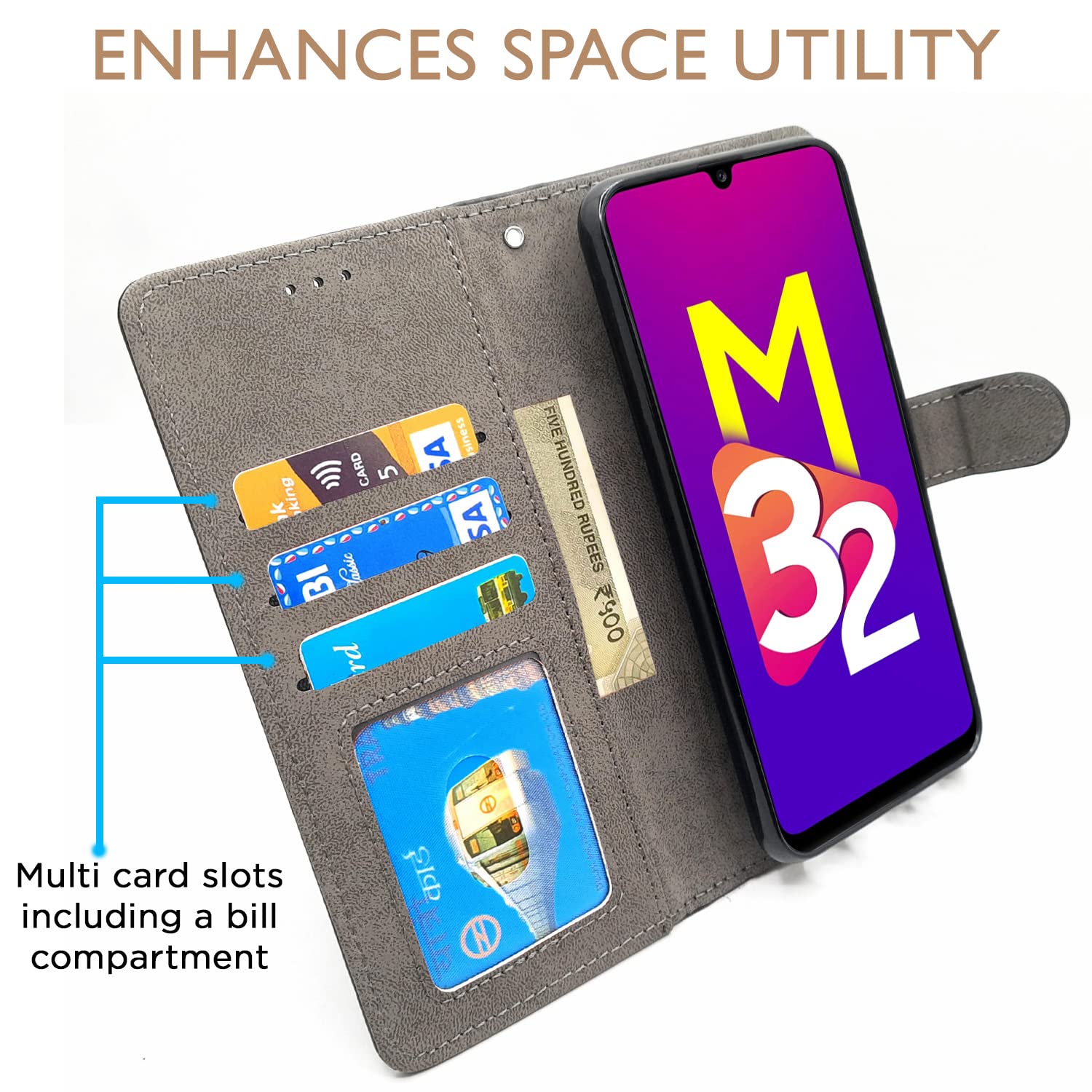 Black wallet flip cover for Samsung M32 4G – Pikkme – photo 2