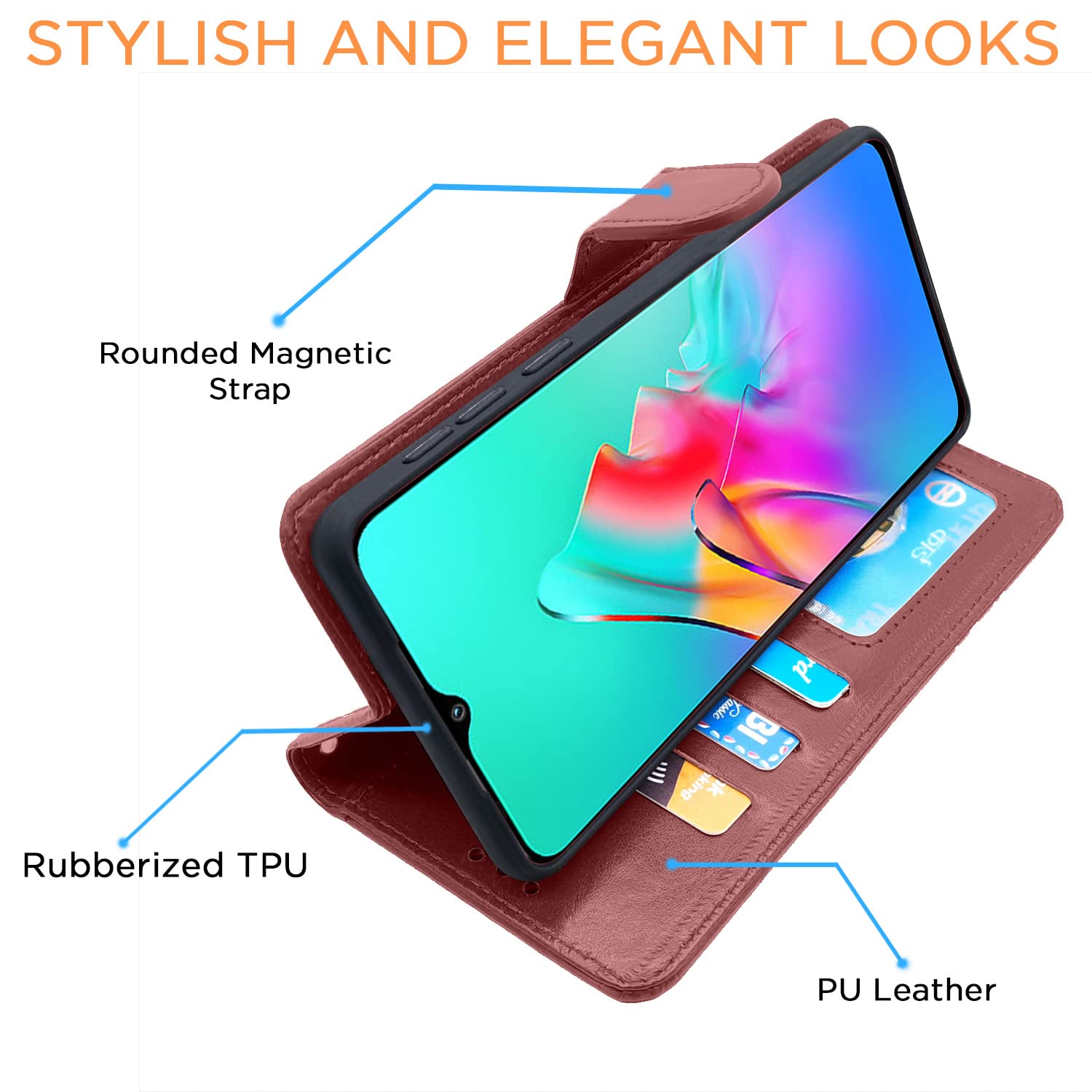 Brown Magnetic mobile flip cover for Infinix Smart 5 – Pikkme – photo 5