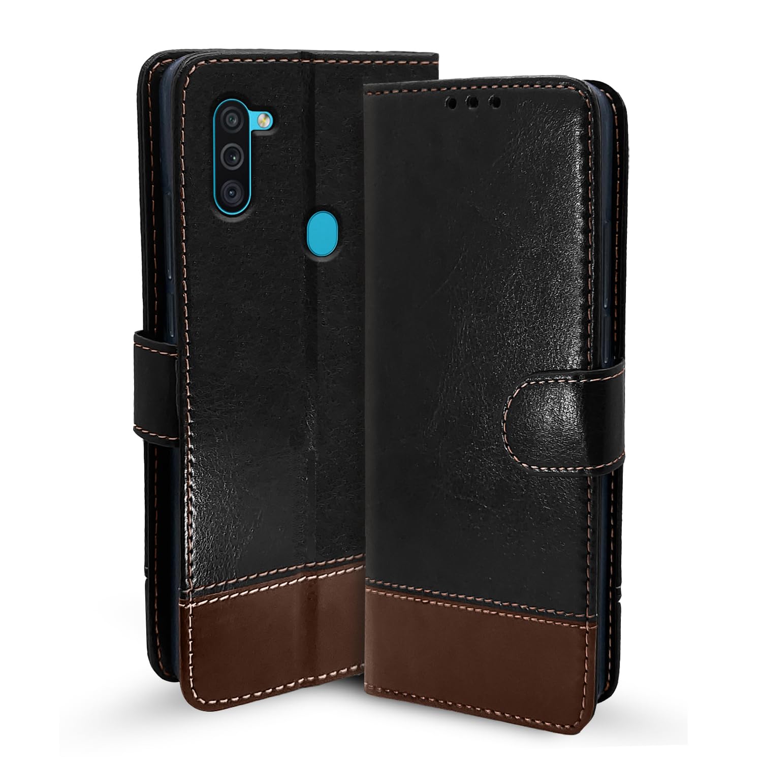 Samsung M11 mobile flip cover in black & brown by Pikkme