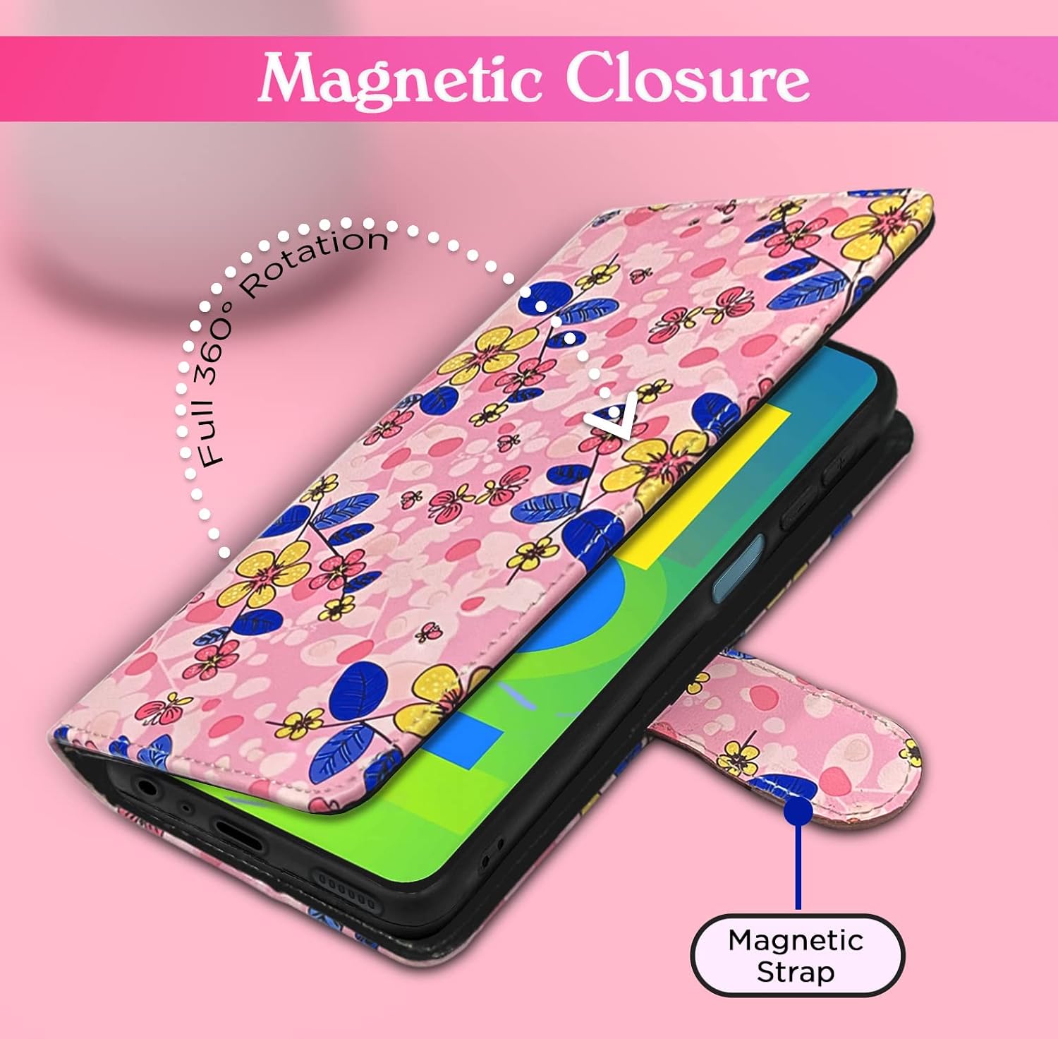 Pikkme Samsung Galaxy M12 / F12 / A12 Flower Flip Cover (Pink)
