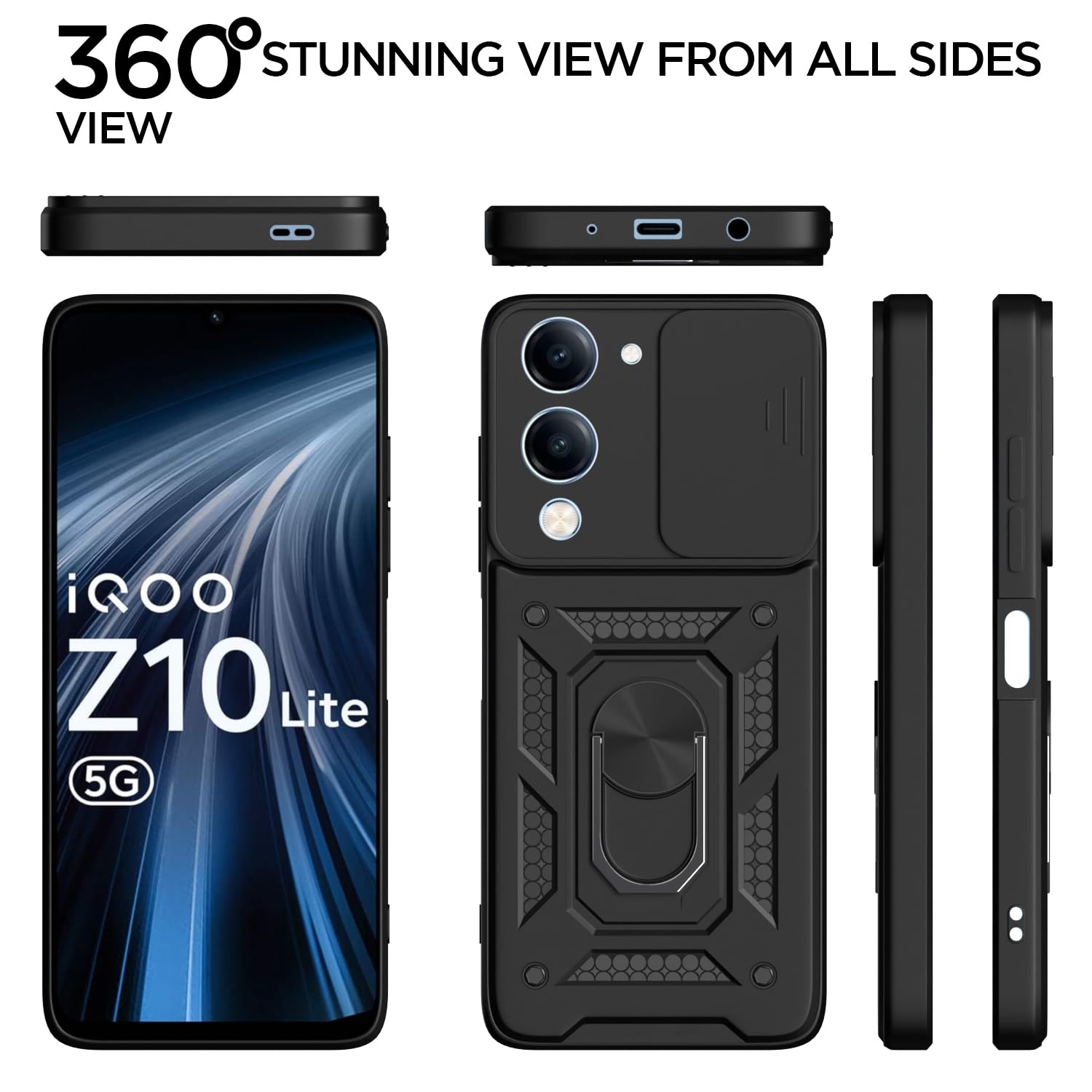 Pikkme Vivo T4 Lite 5G / iQOO Z10 Lite 5G / Vivo Y04 4G / Vivo Y19 5G D10 Tough Armor Back Cover (Black)