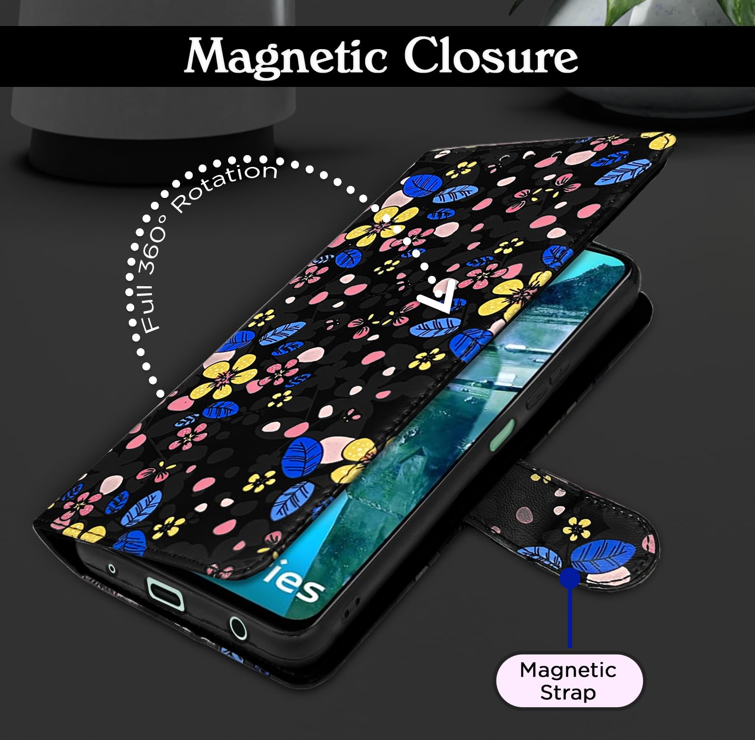 Pikkme iQOO Z9 Lite 5G/Vivo T3 Lite 5G/Vivo Y18/Y18e/Y03 Wallet black flower flip cover – photo 6
