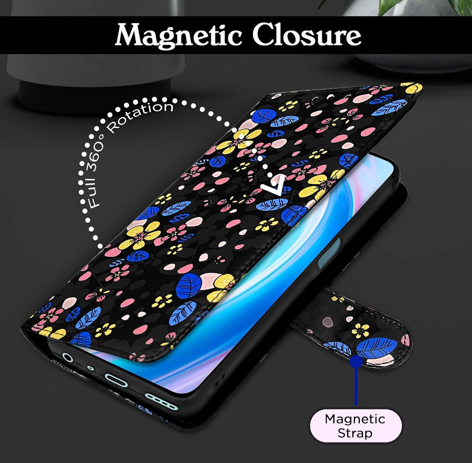 Pikkme OnePlus Nord Ce 2 Lite 5G Flower Flip Cover (Black)