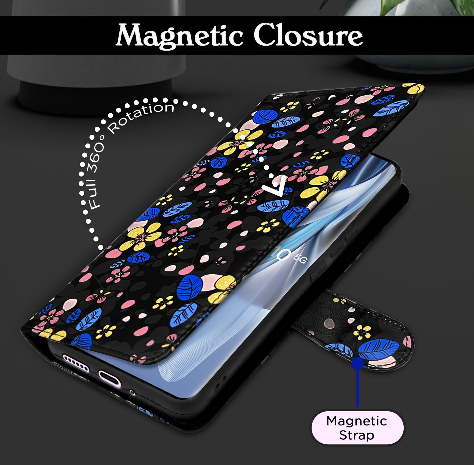 Black flower Wallet flip case for Oppo Reno 10 5G – Pikkme – photo 4