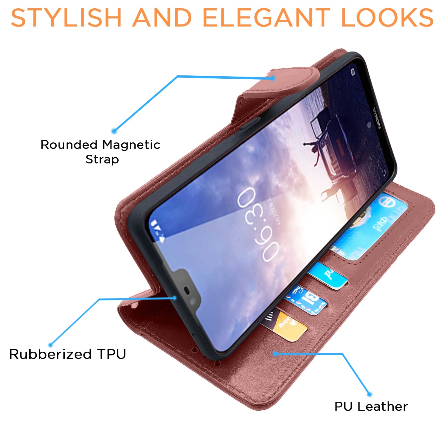 Pikkme Nokia 6.1 Plus Vintage Flip Cover (Brown)