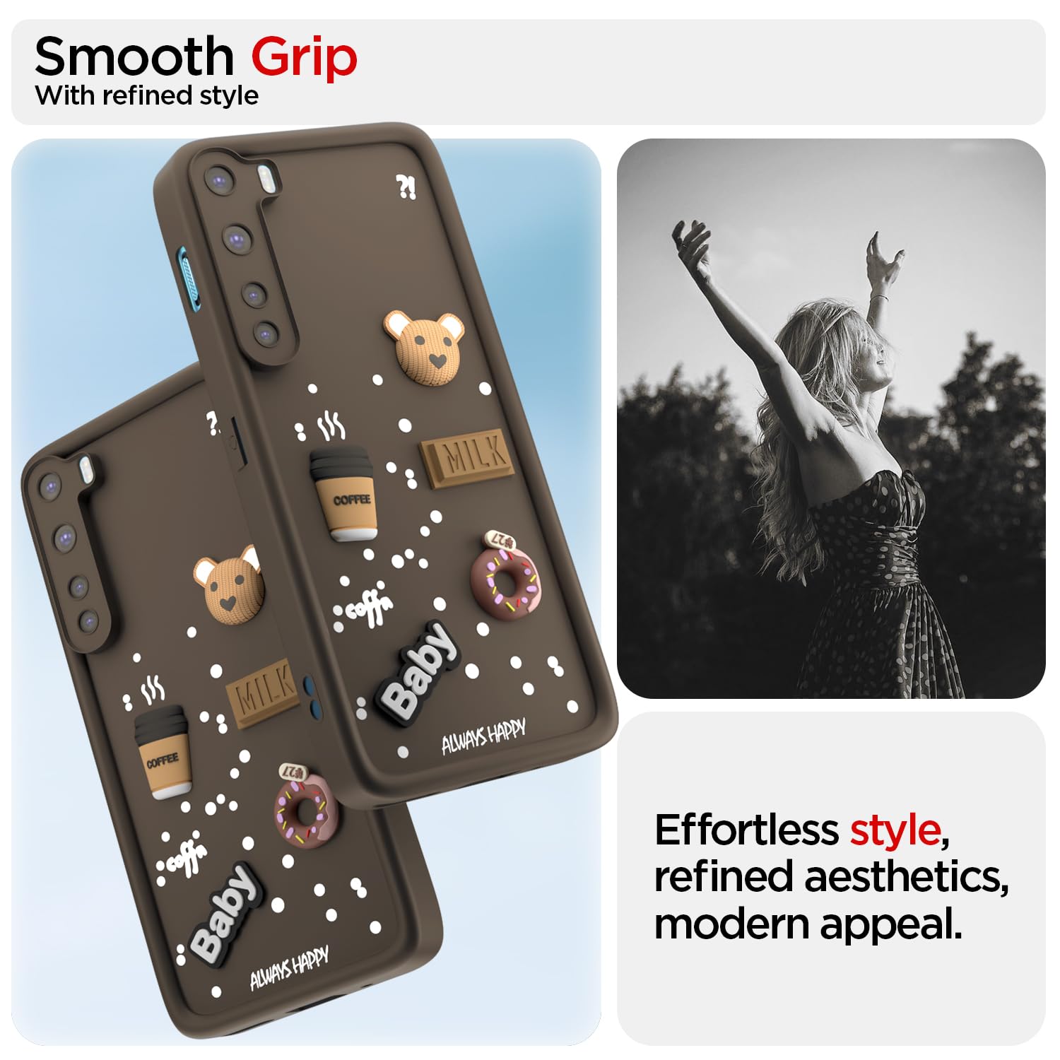 Pikkme Oneplus Nord (2020) Cute Fun Cartoon 3D Bear Coffee Back Cover (Brown)