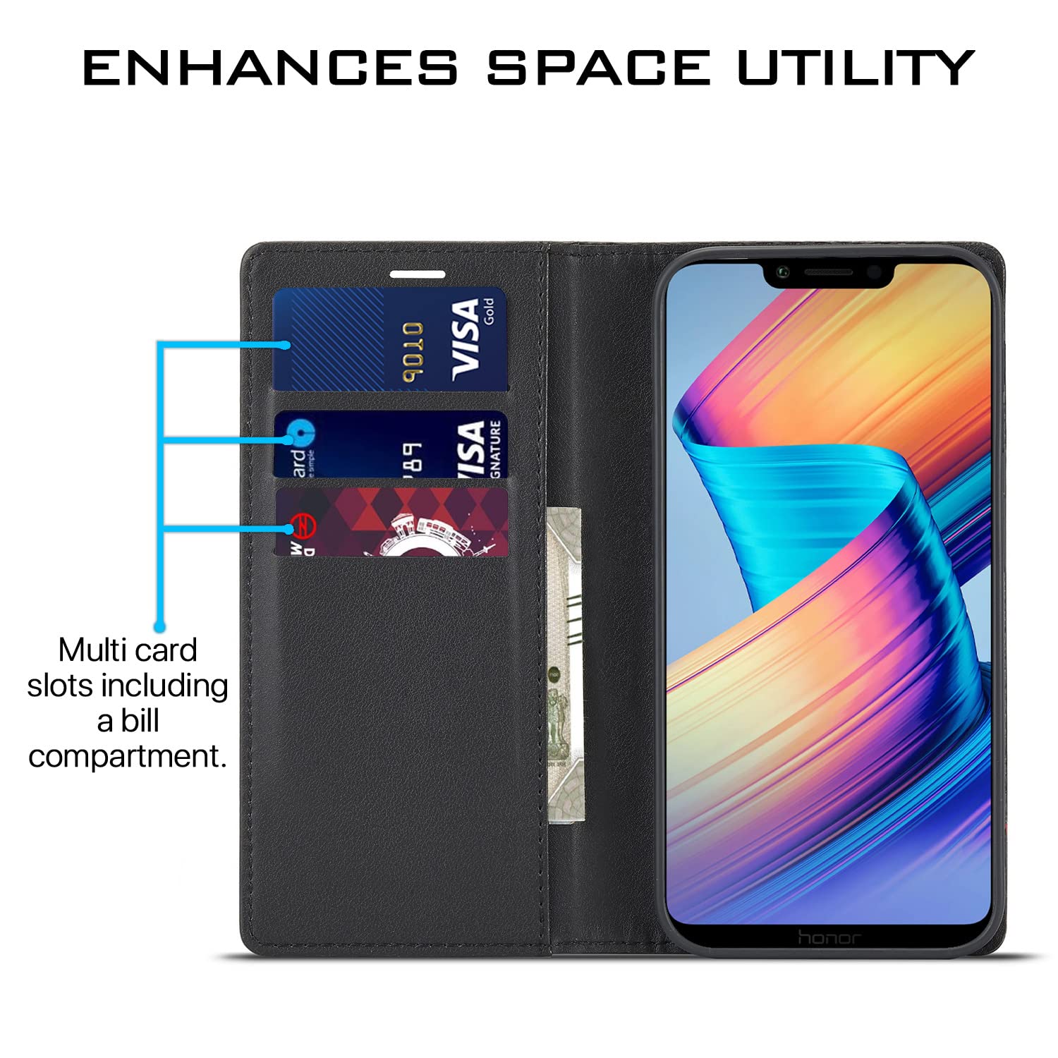 Pikkme Honor Play black wallet flip cover – photo 3