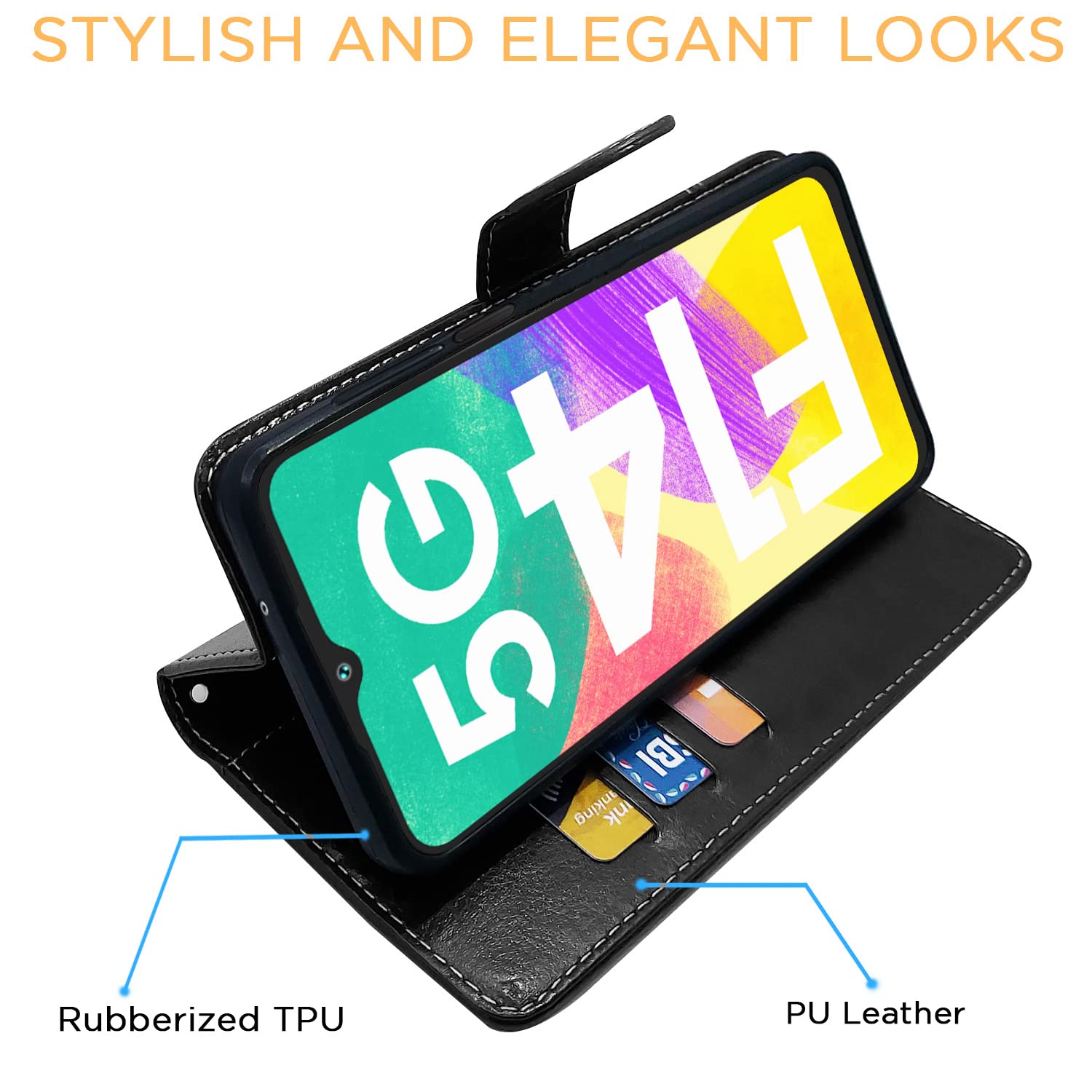 Pikkme Samsung Galaxy F14 5G Constrast Flip Cover | Black & Brown