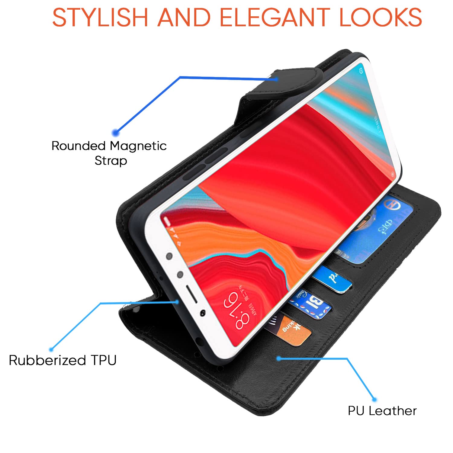 Pikkme Redmi Y2 Vintage Flip Cover (Black)