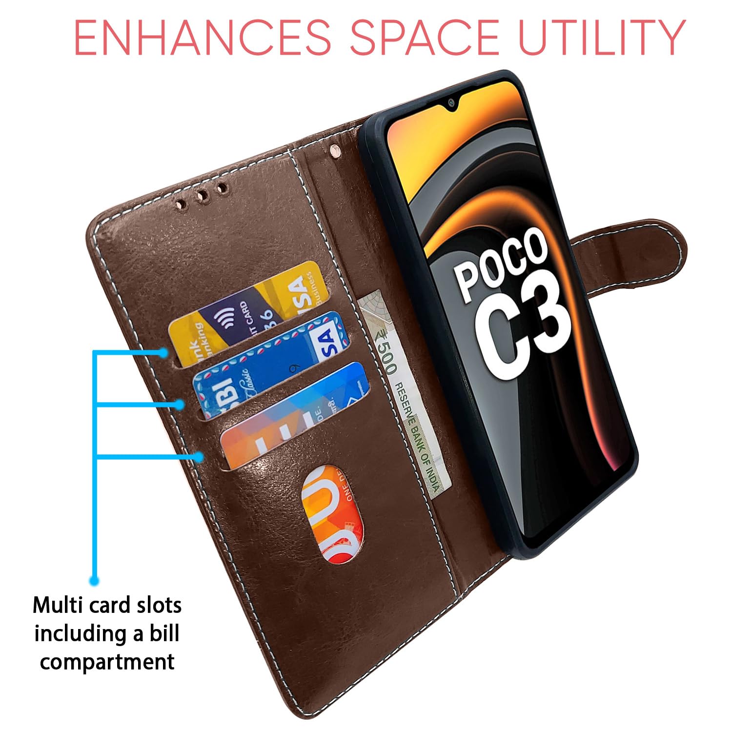 Pikkme Poco C3 brown & coffee flip case – photo 3