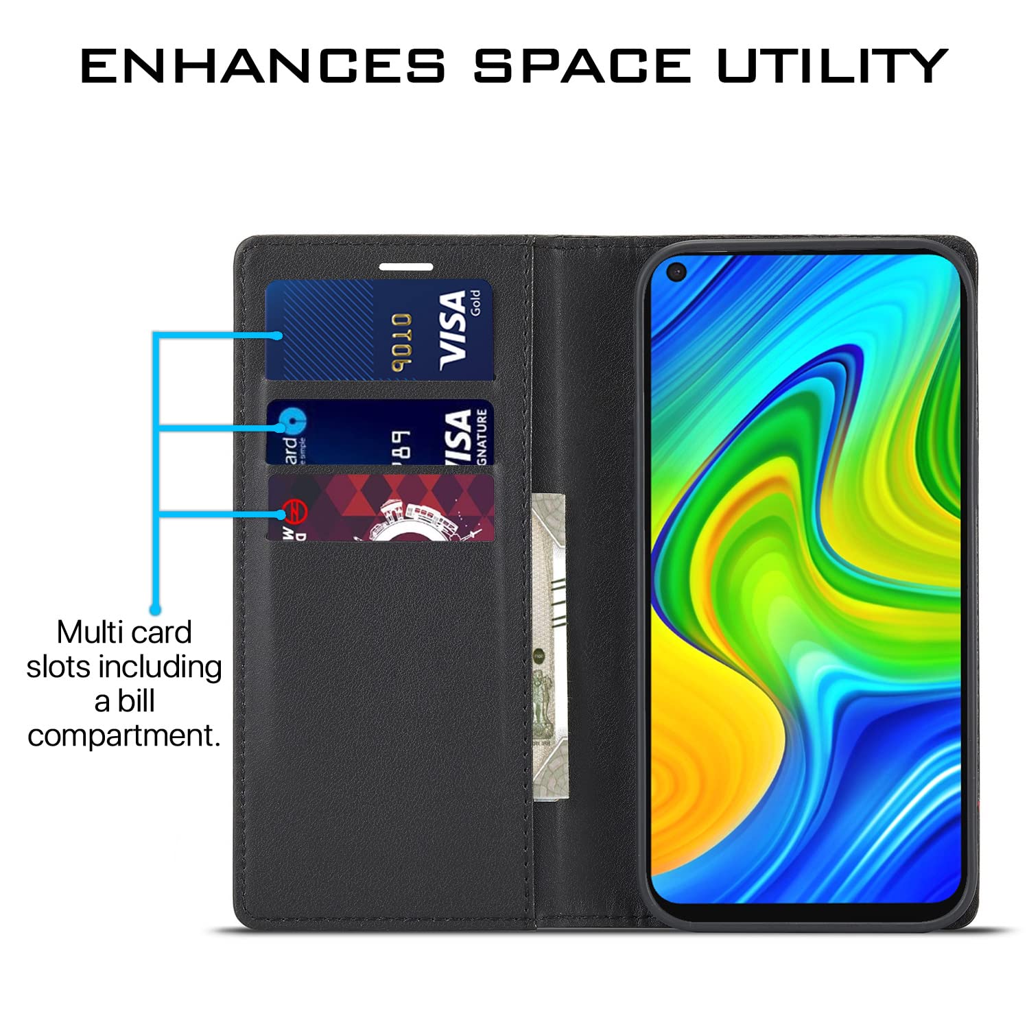 Redmi Note 9 flip cover in black by Pikkme – photo 3