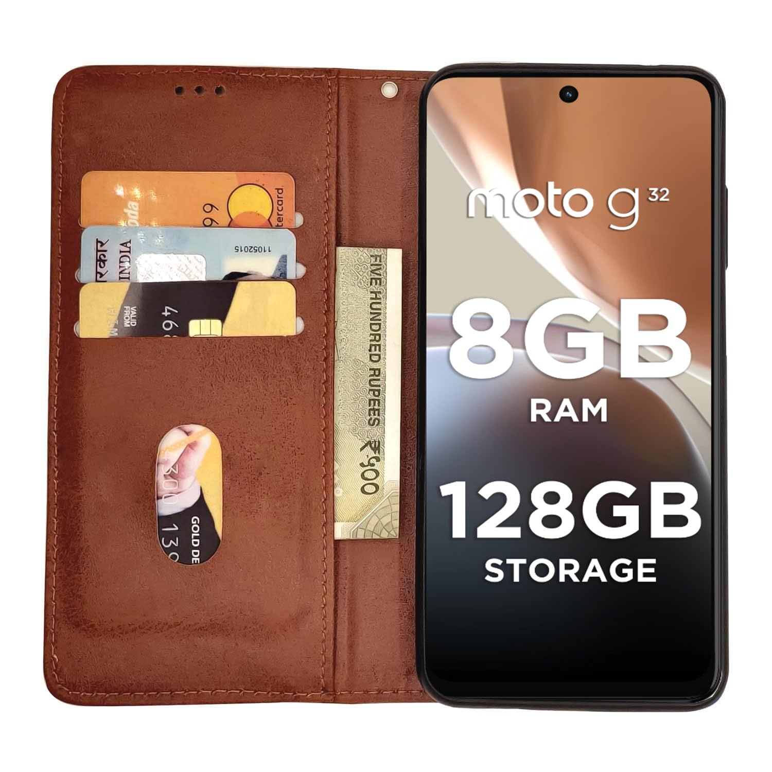 Brown Magnetic wallet flip cover for Moto G32 – Pikkme – photo 3