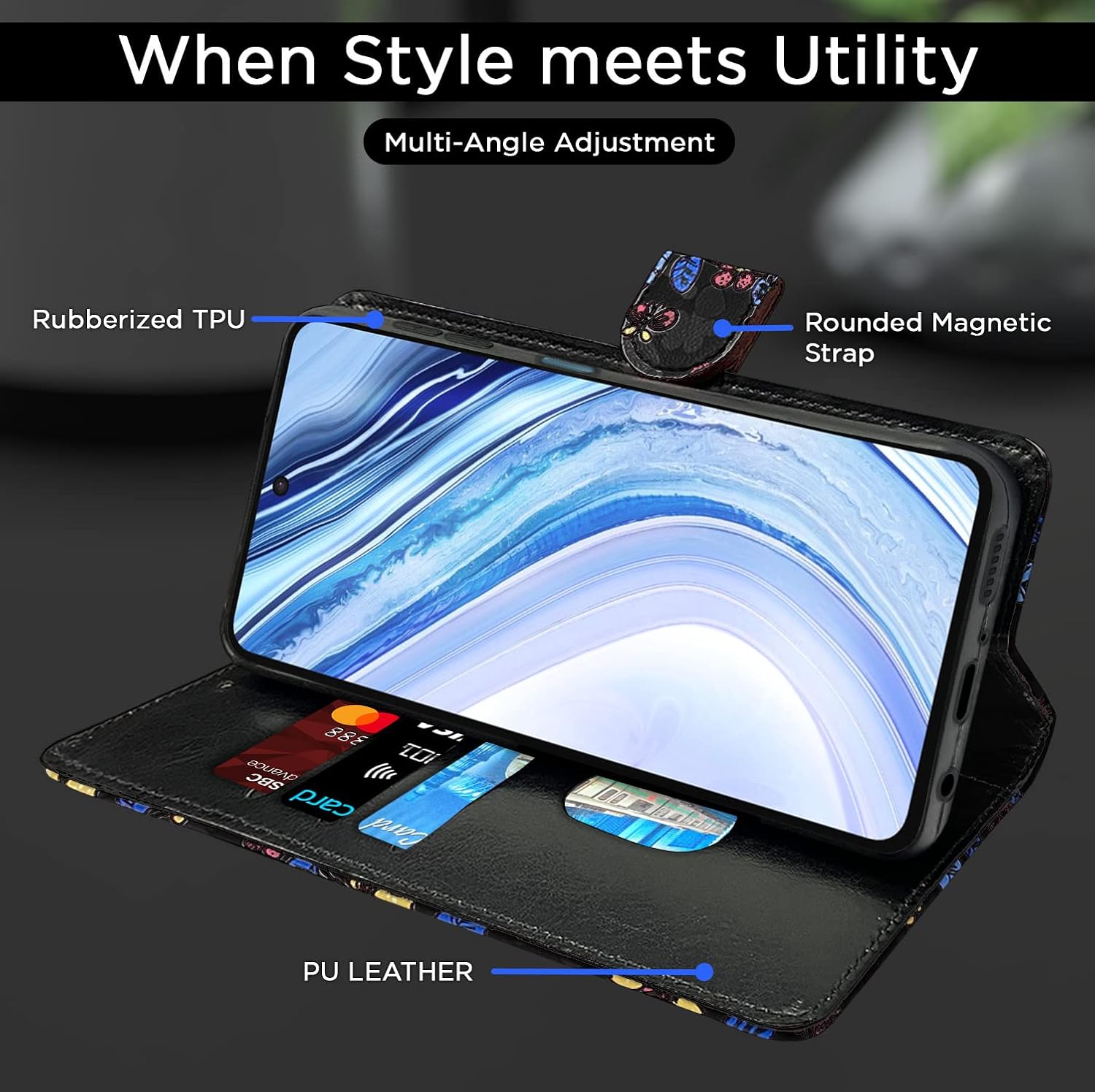 Pikkme Redmi Note 9 Pro/Note 9 Pro Max/Poco M2 Pro/Redmi Note 10 Lite Flower Flip Cover (Black)