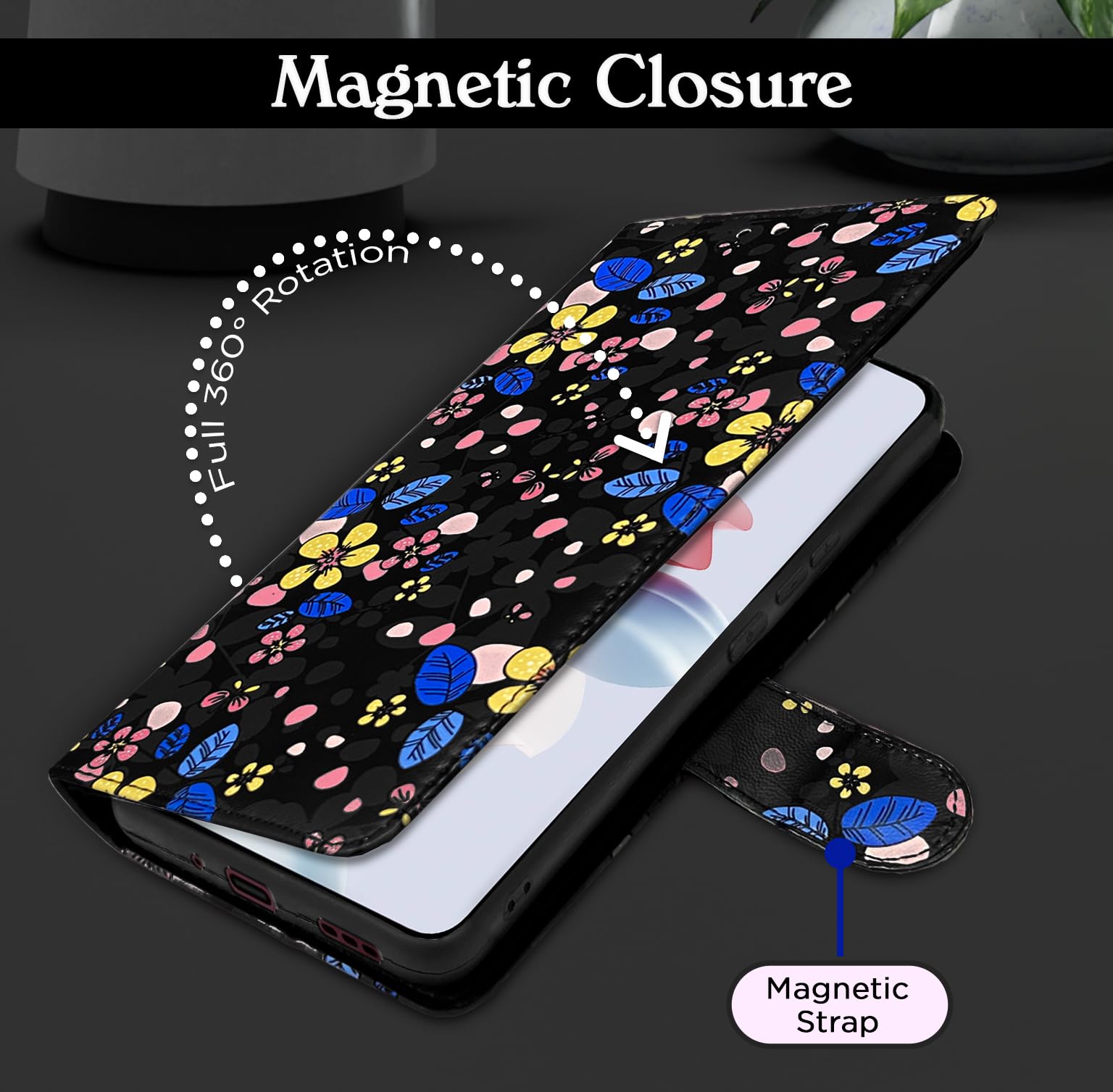 Black flower flip cover for OPPO F25 Pro 5G – Pikkme – photo 3