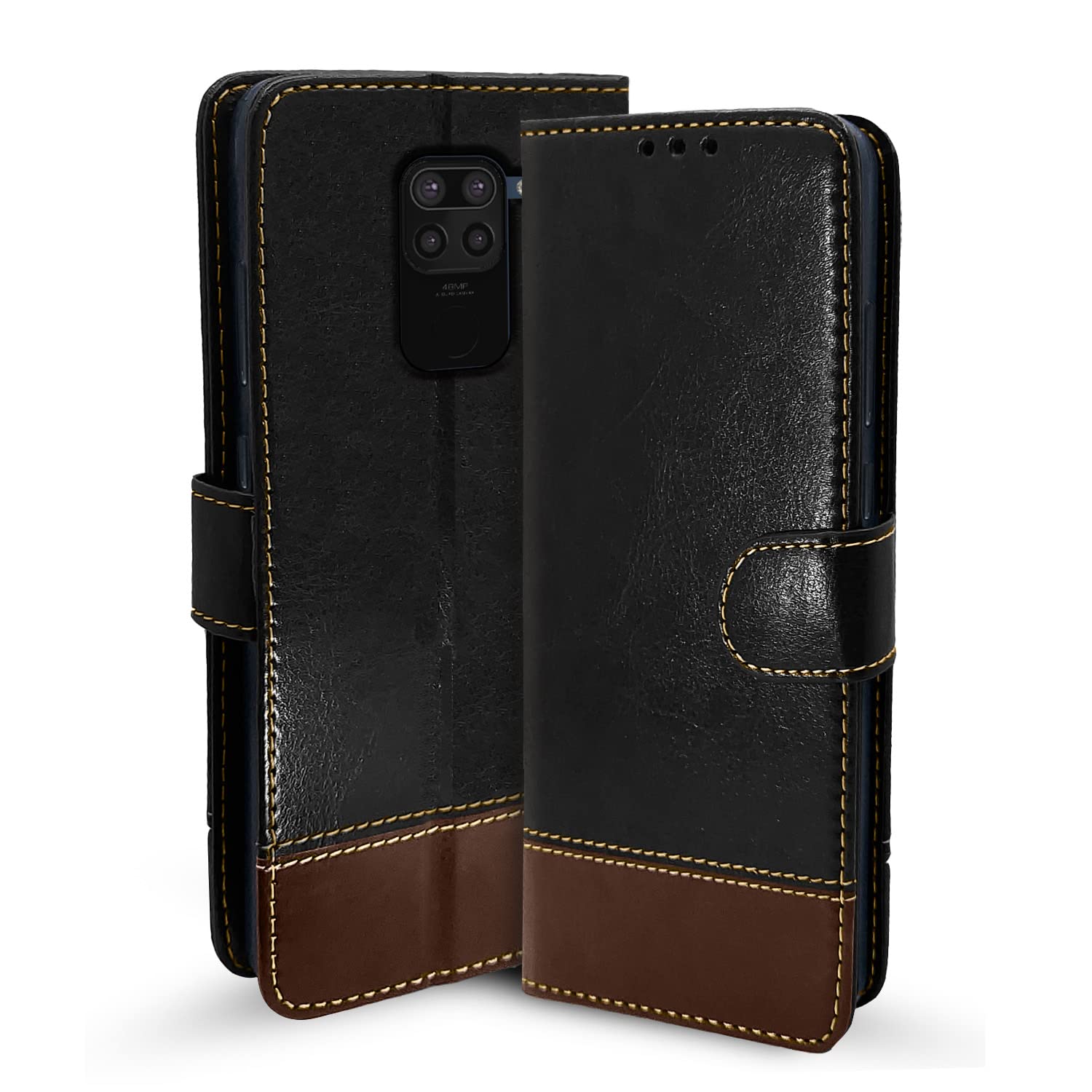 Pikkme Redmi Note 9 black & brown mobile flip cover