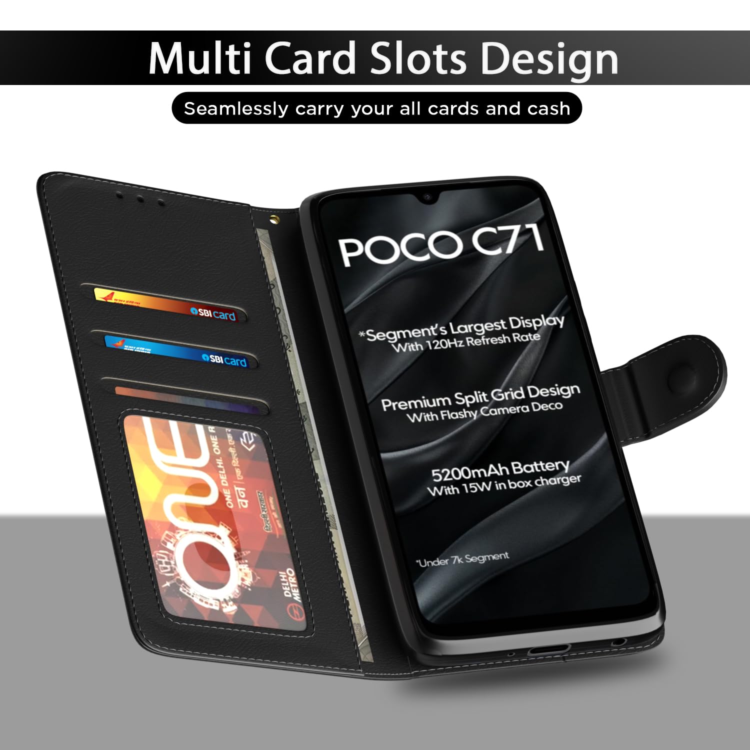 Pikkme Poco C71 / Redmi A5 Vintage Flip Cover (Black)