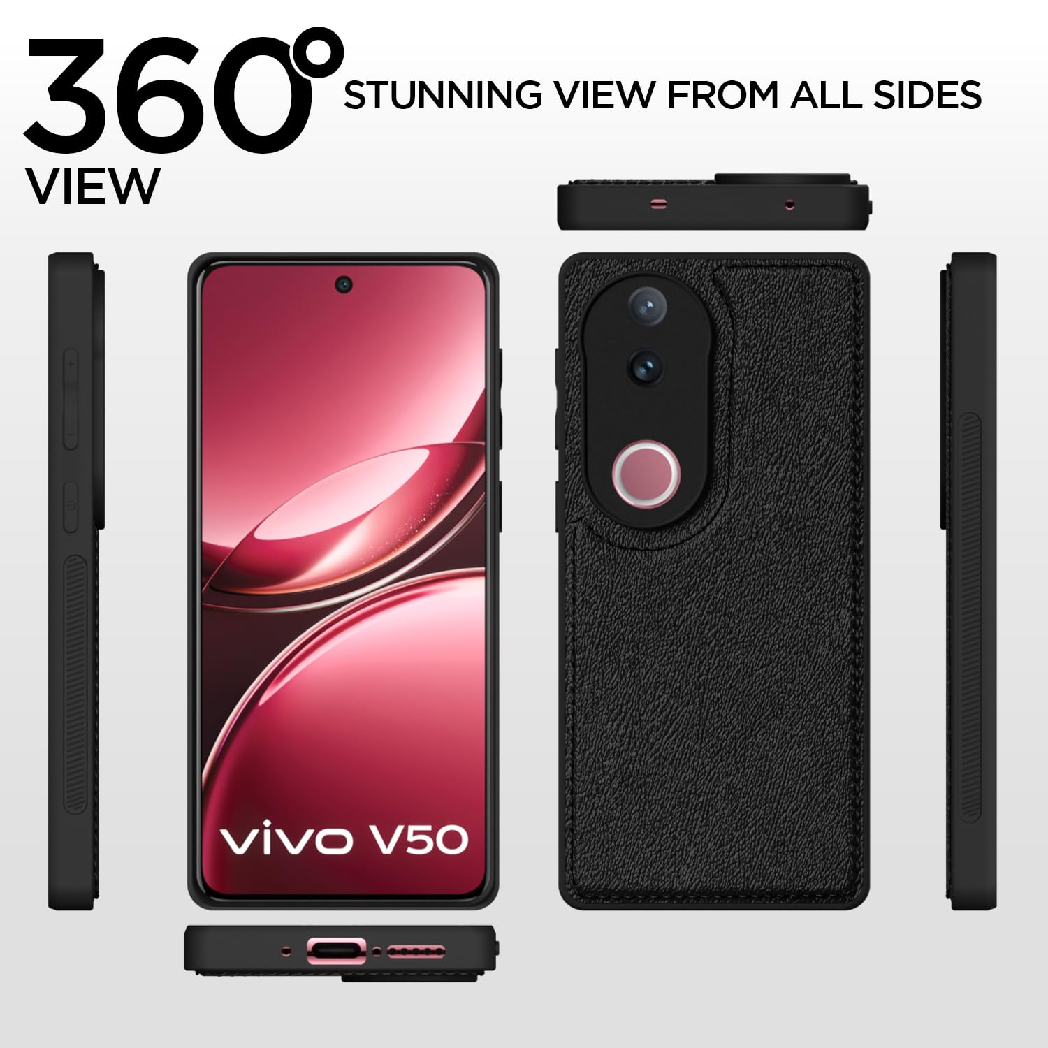 Pikkme Vivo V50 5G / V50e 5G Leather Back Case | Black
