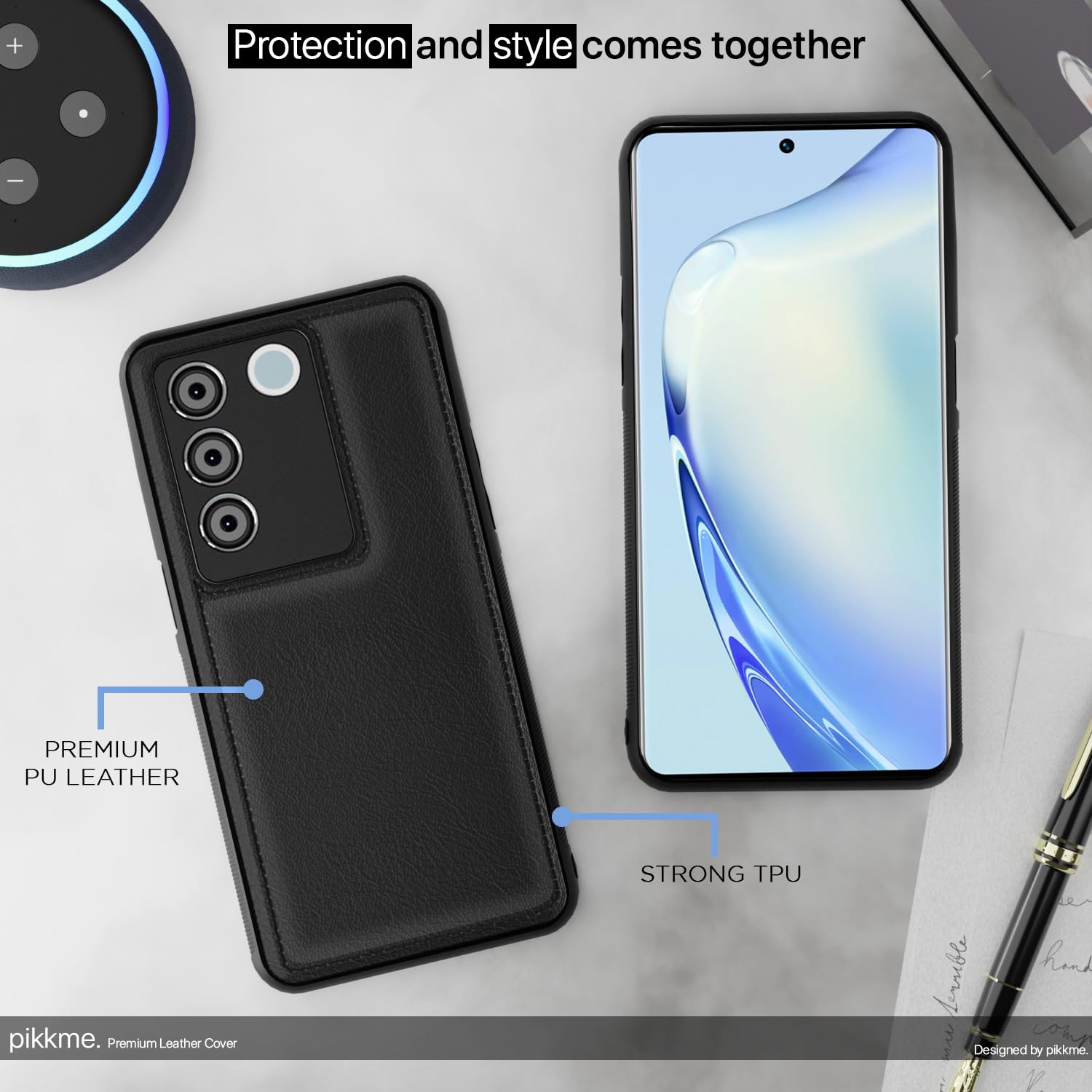 Pikkme Vivo V27 5G / V27 Pro 5G Leatherback Back Case | Black