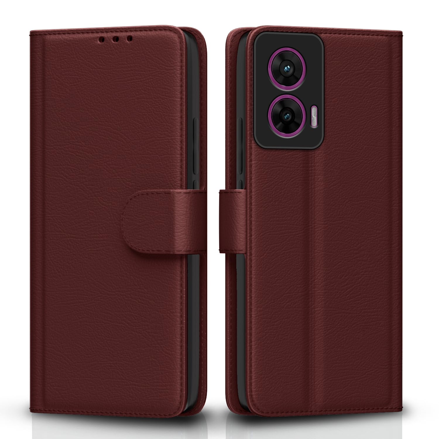 Pikkme Motorola Moto G96 5G Premium Leather Finish Vintage Flip Cover (Brown)